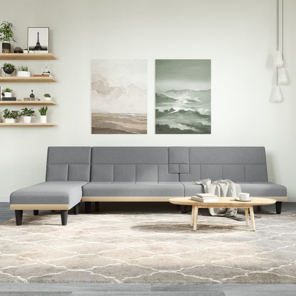 vidaXL Sofa Schlafsofa in L-Form Hellgrau 255x140x70 cm Stoff