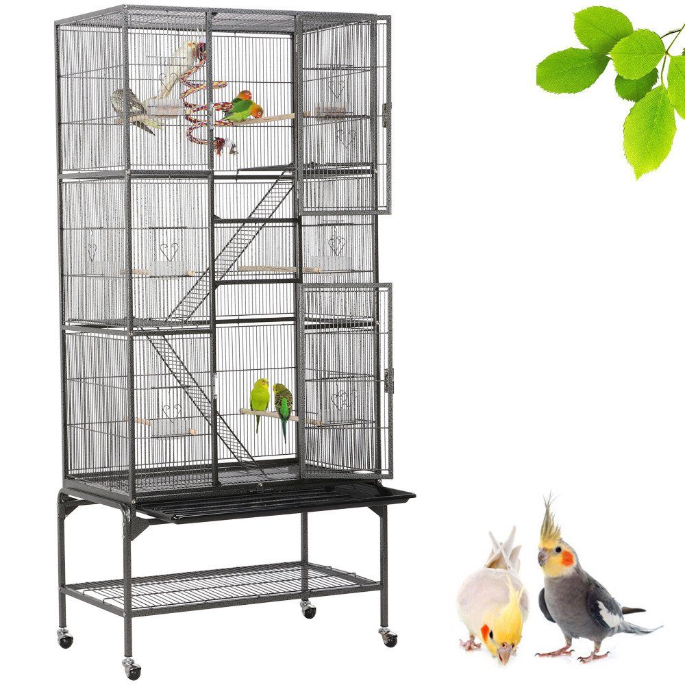 Yaheetech Vogelkäfig, Vogelvoliere Nagerkäfig Vogelhaus mit Rollen