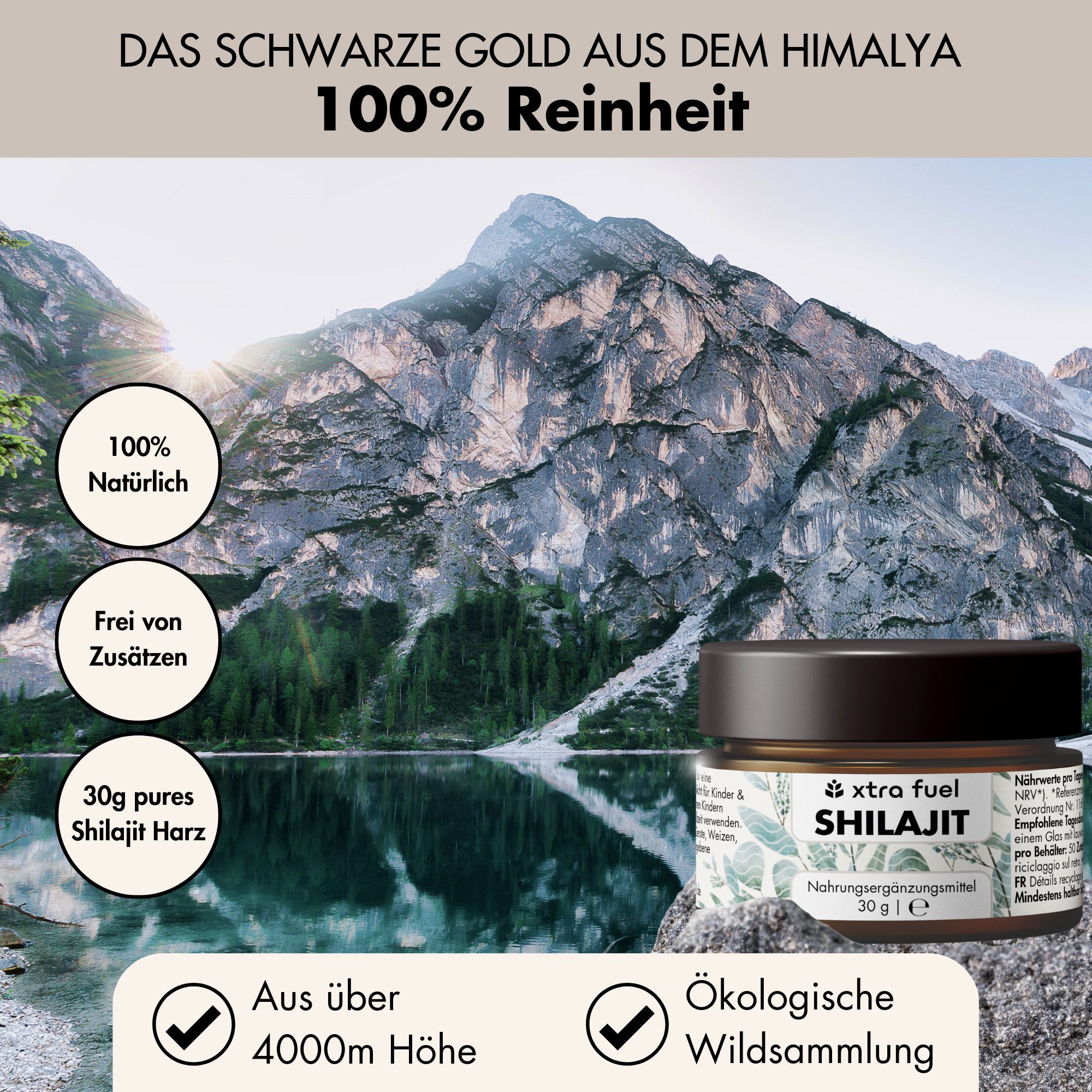 XTRA FUEL Mumijo Shilajit Harz hochdosiert, +85 Mineralien, zertifiziert, vegan Harz, 30 g