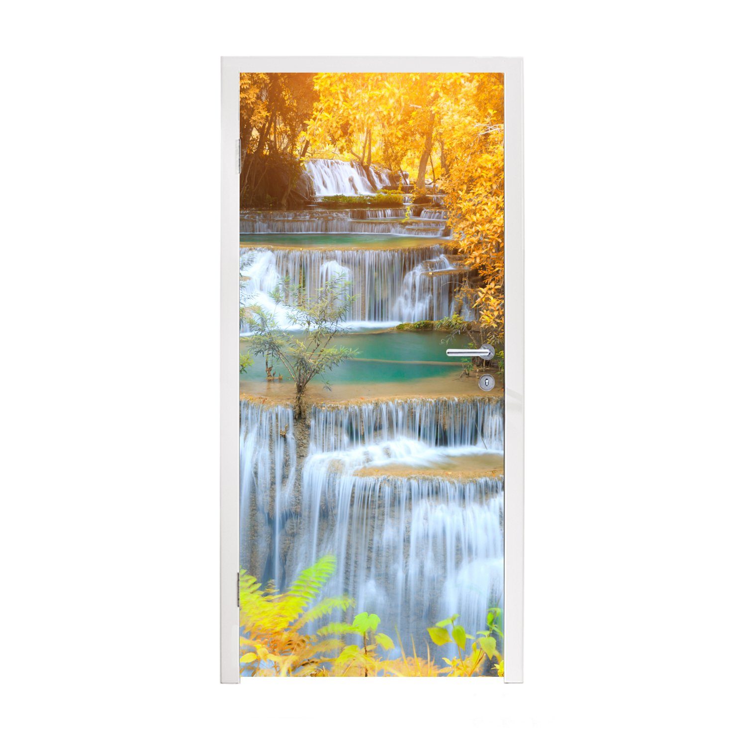 MuchoWow Türtapete Wasserfall - Herbst - Bäume - Braun - Wasser, Matt, bedruckt, (1 St), Fototapete für Tür, Türaufkleber, 75x205 cm