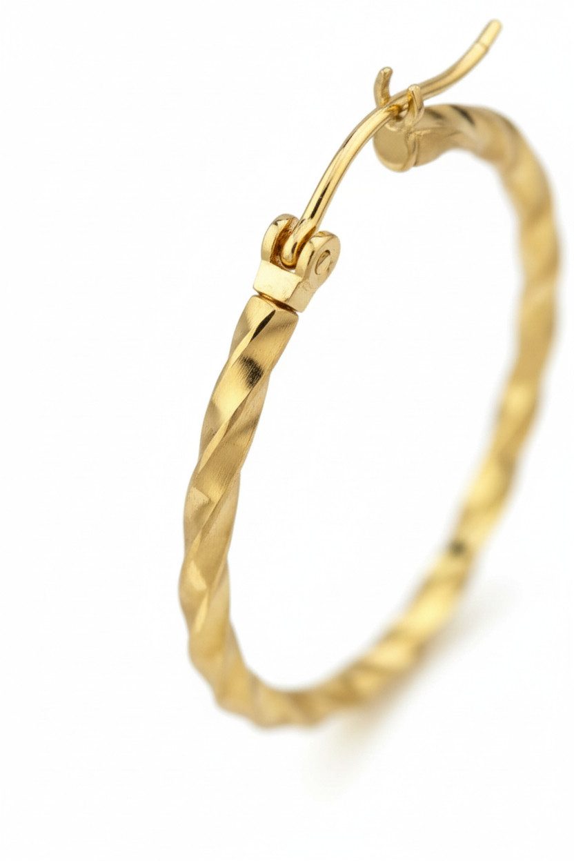 Diademita Paar Ohrstecker Goldfarbene Gedrehte Edelstahl-Creolen (Set)
