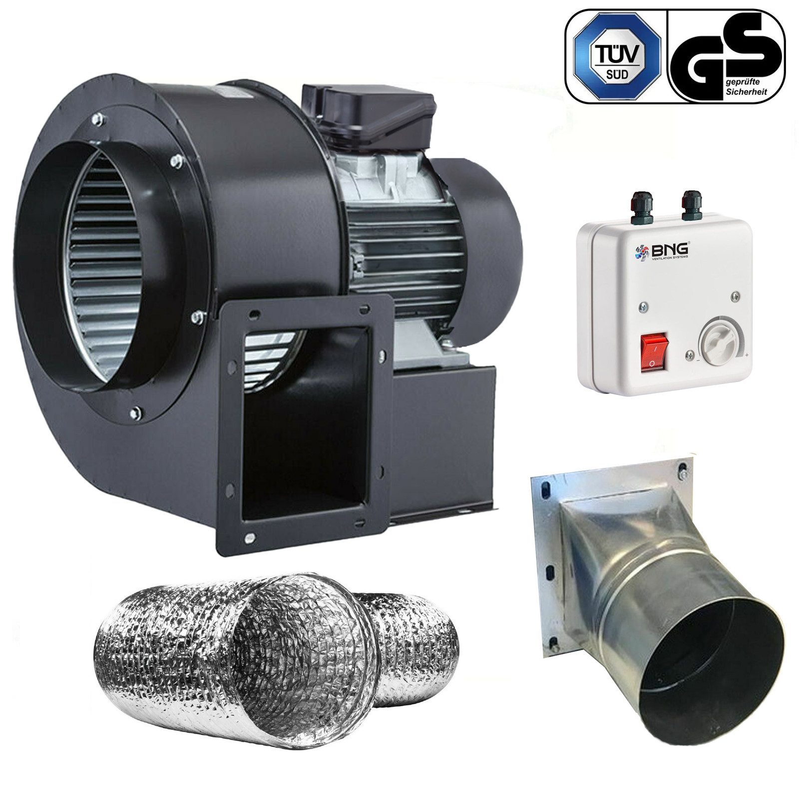 BVN VENTILATION SYSTEMS & ELECTRICAL MOTORS Radialventilator OBR 200 TURBO Radialventilator Radialgebläse Regler+Flansch+Aluflex