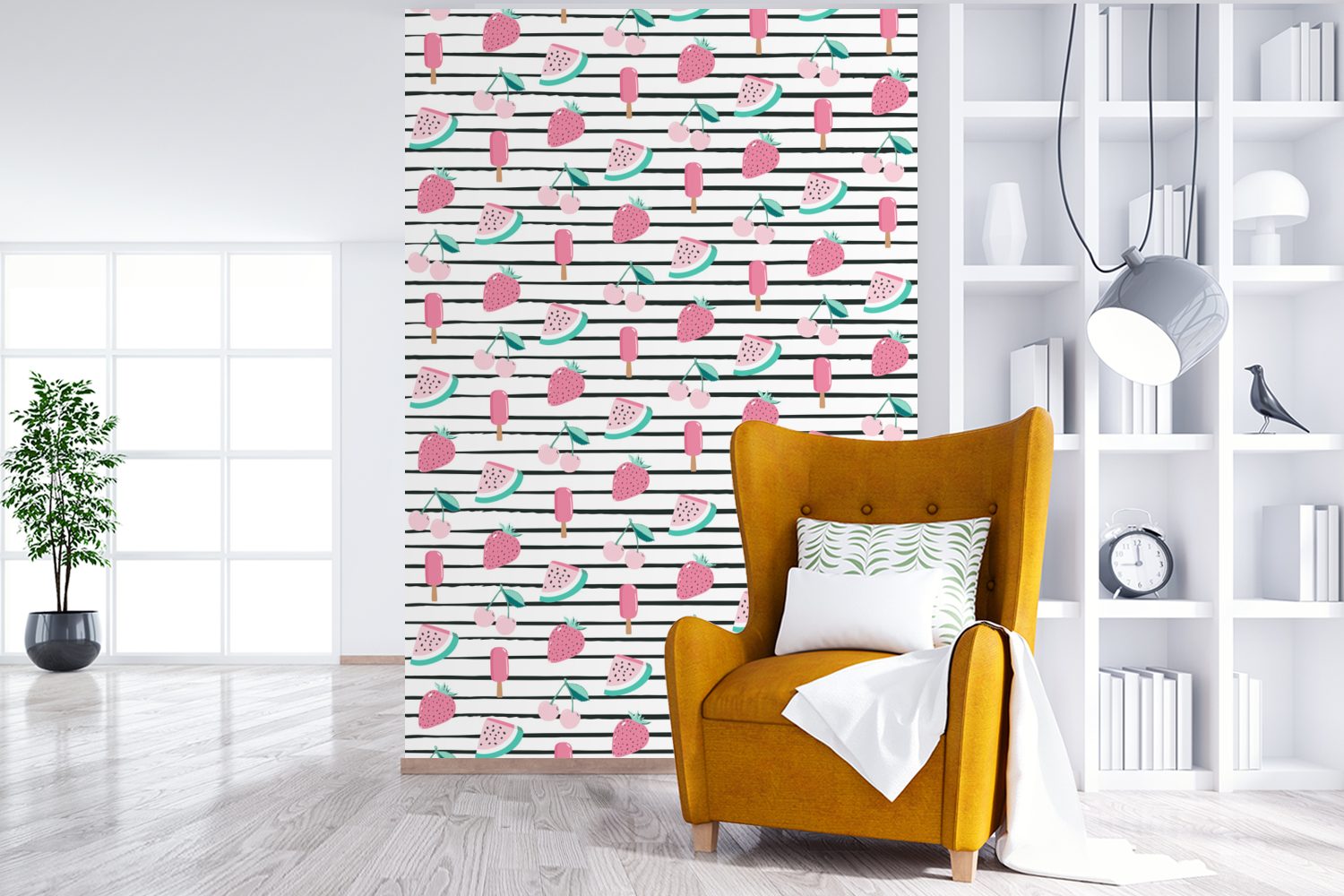 Sommer Fototapete Wandtapete Vinyl MuchoWow Montagefertig (3 Muster, Tapete - Rosa Matt, - Wohnzimmer, für bedruckt, St),