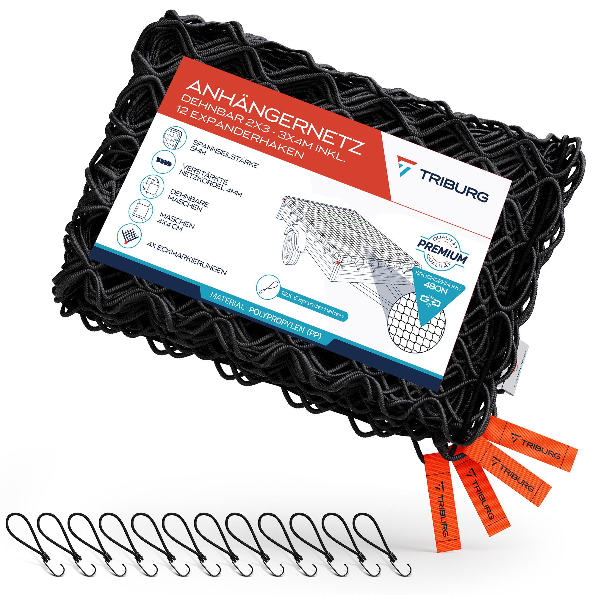 TRIBURG Anhängernetz TRIBURG Anhängernetz dehnbar inkl. Expander Haken, Anhängernetz inkl. Gummispanner für optimale Ladungssicherung