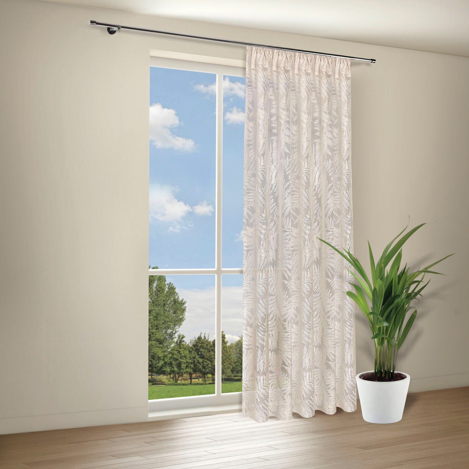 Gerster Gardine Edna, Kräuselband (1 St), halbtransparent, Wirkware, Ausbrenner SB-Gardine "Edna" floral