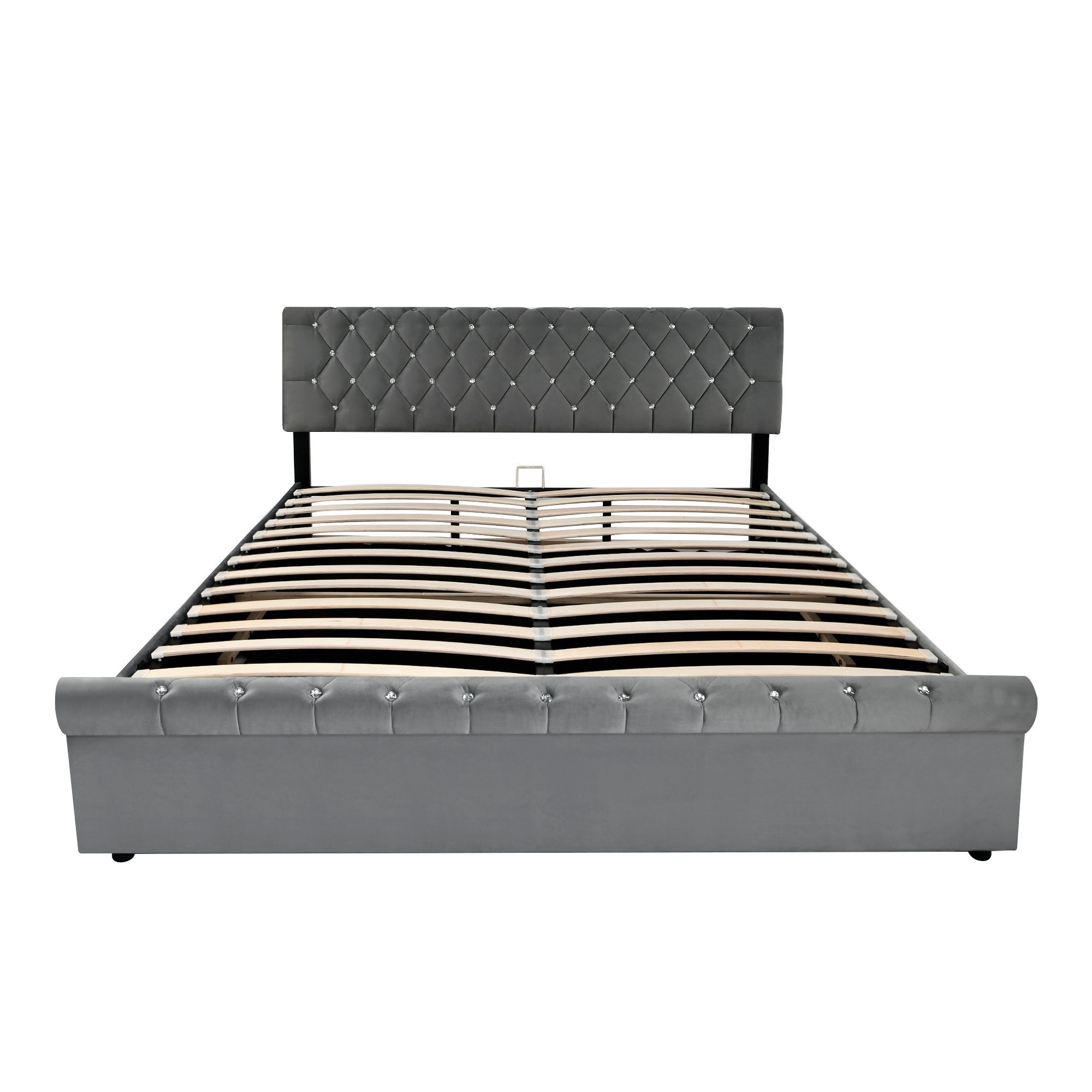 Boxspringbett (Doppelbett 160 x 200 cm, Polsterbett mit kristall schnalle, Lattenrost und Bettkasten), Hydraulisches Bett Funktionsbett mit höhenverstellbar Kopfteil, Samt