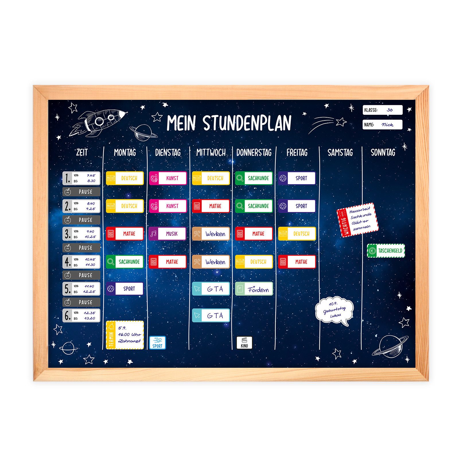 nikima Schreibtischkalender magnetischer Stundenplan Weltall mit 90 Magneten