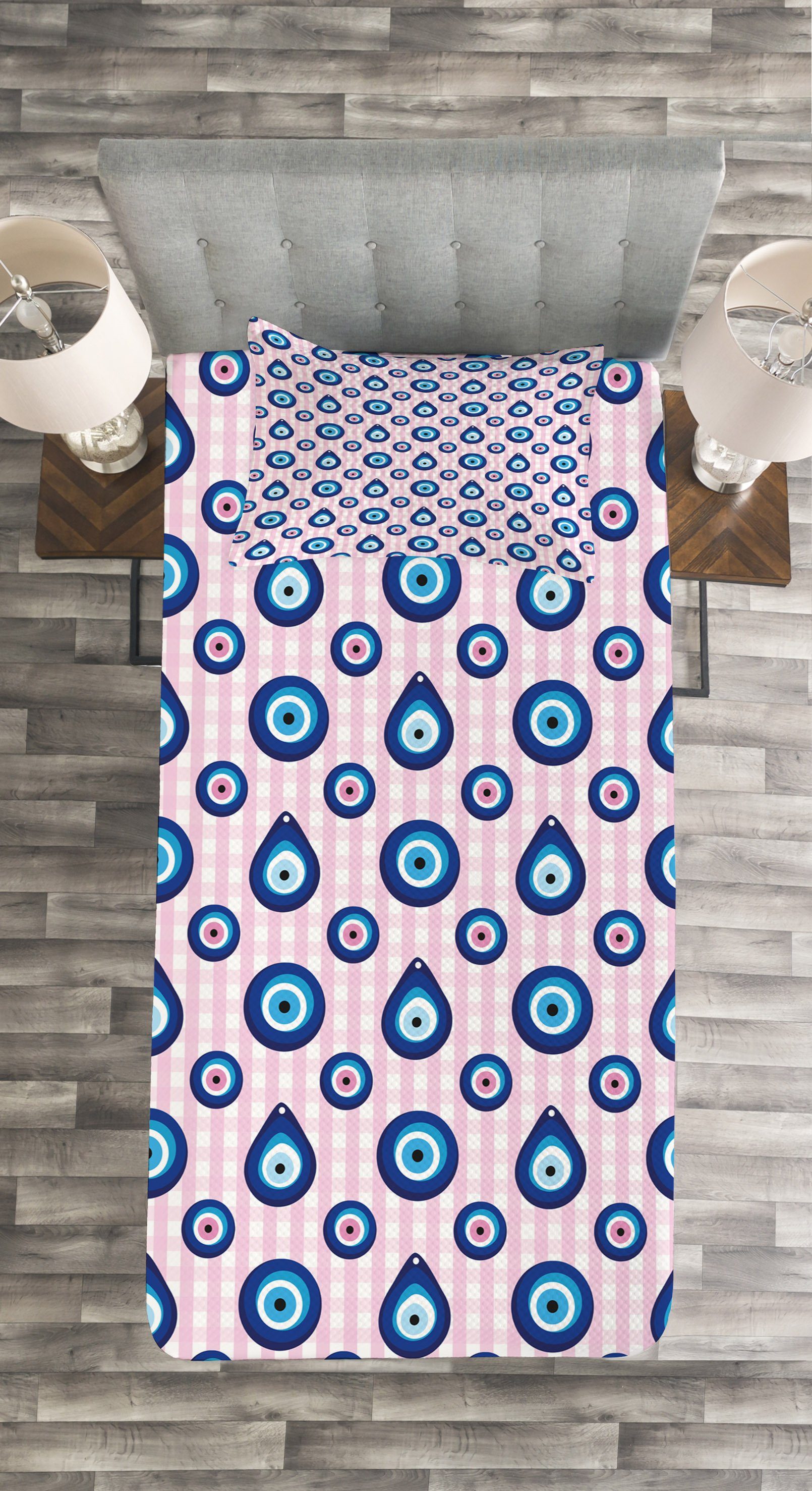 Set Perlenformen Eye Checkered Kissenbezügen Tagesdecke Waschbar, mit Abakuhaus, Evil