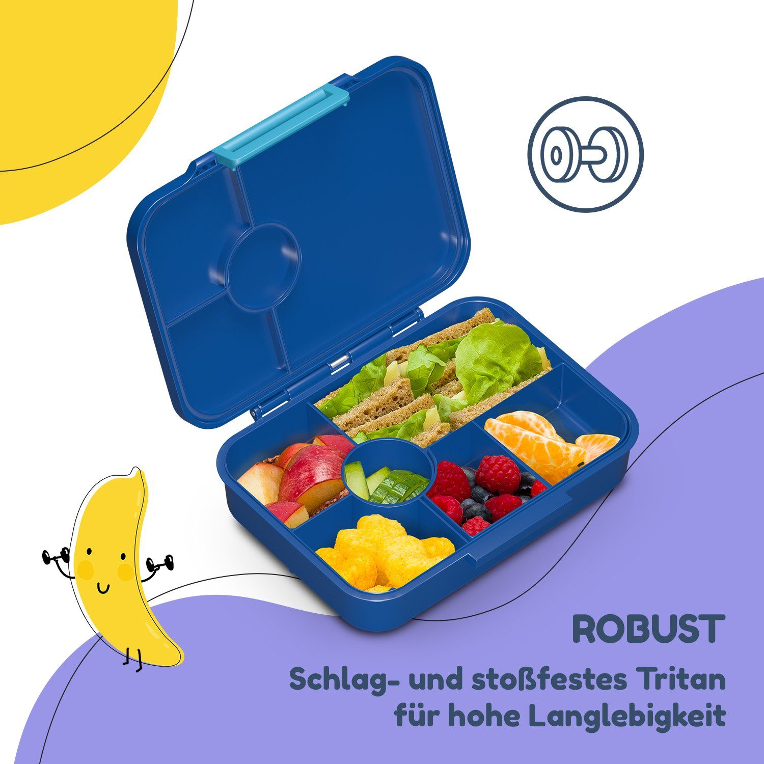 schmatzfatz Frischhaltedose Lite 20,8 x 4,5 cm, Silikon, Lunchbox (Packung) x 6 15 Tritan, Fächer