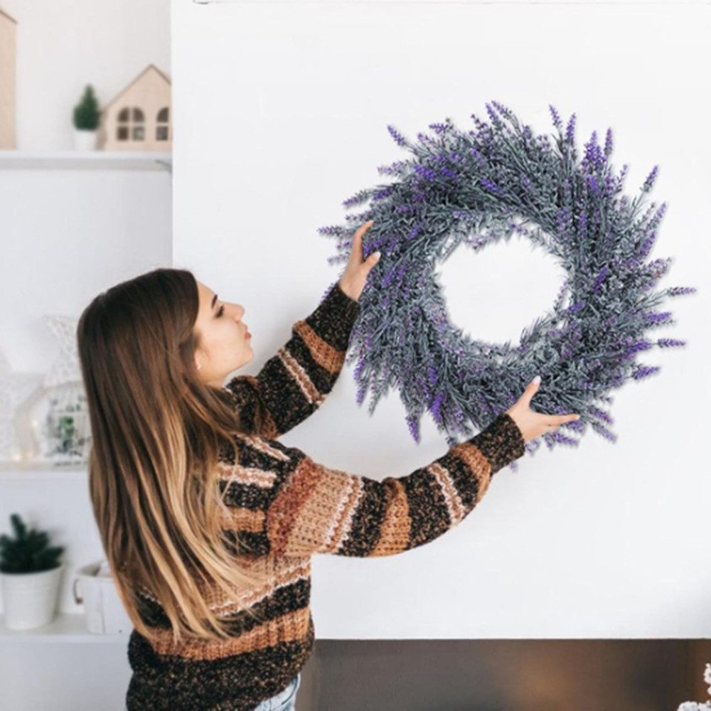 Kunstblume Lavendel-Kranz für die Haustür, künstlicher Frühlings-Kranz, Zaewry, Outdoor-Bauernhaus-Kranz für Hochzeit Party Zuhause Wand Kamin