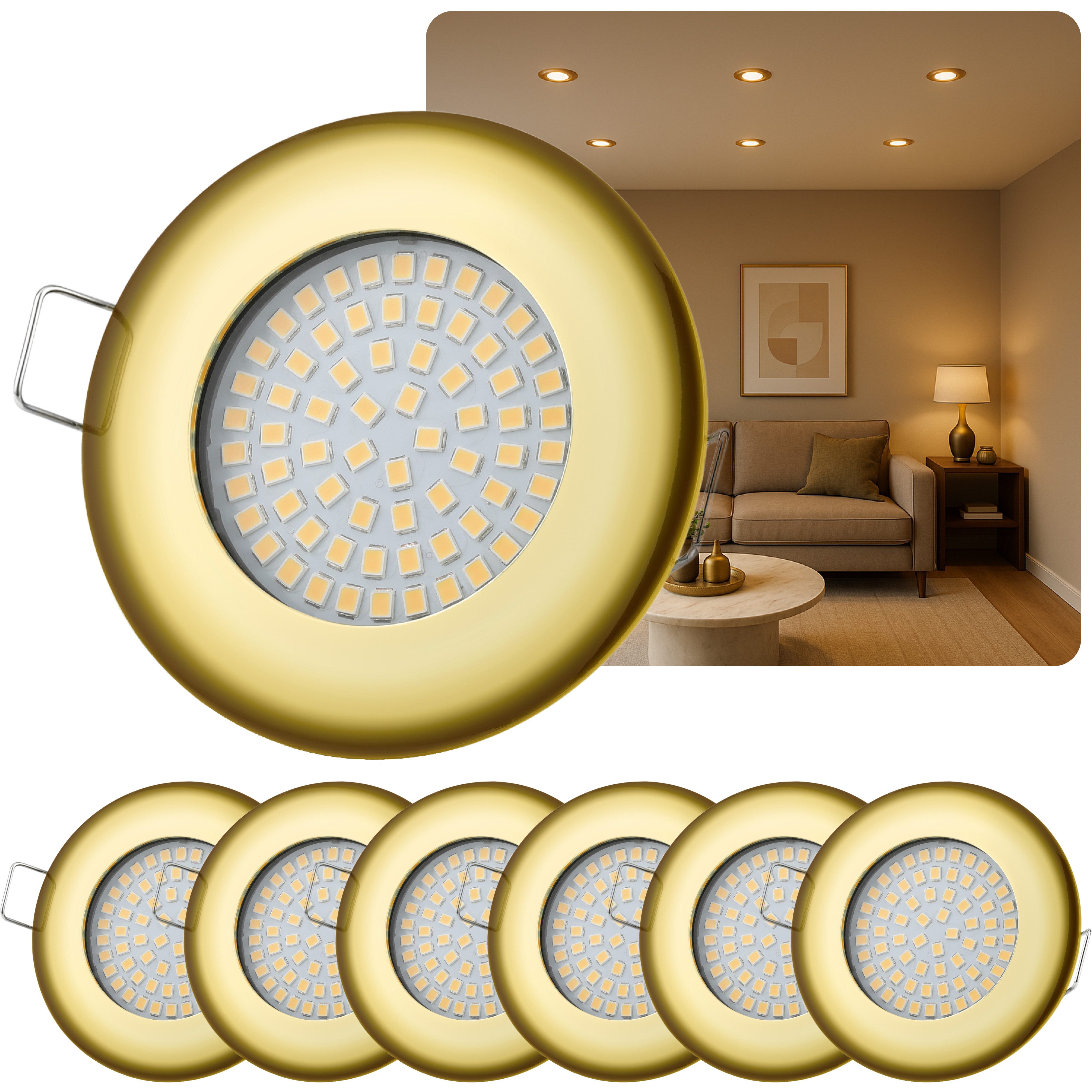 Sweet LED LED Einbaustrahler 6er Set LED Einbauspots Flach rund 3,5W gold 2 günstig online kaufen