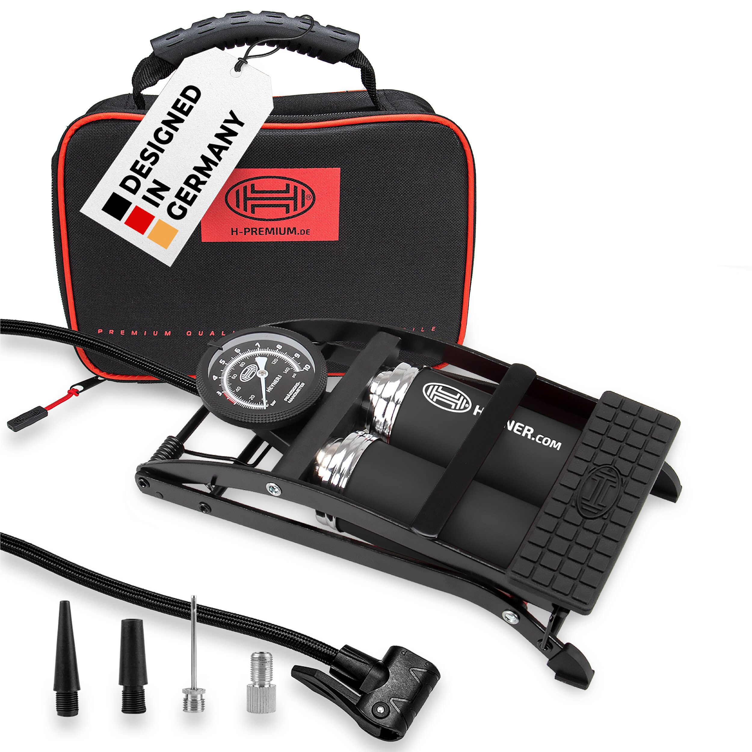 Luftpumpe Fußpumpe Doppelzylinder Fahrradpumpe Luftpumpe 10 Bar + Tasche