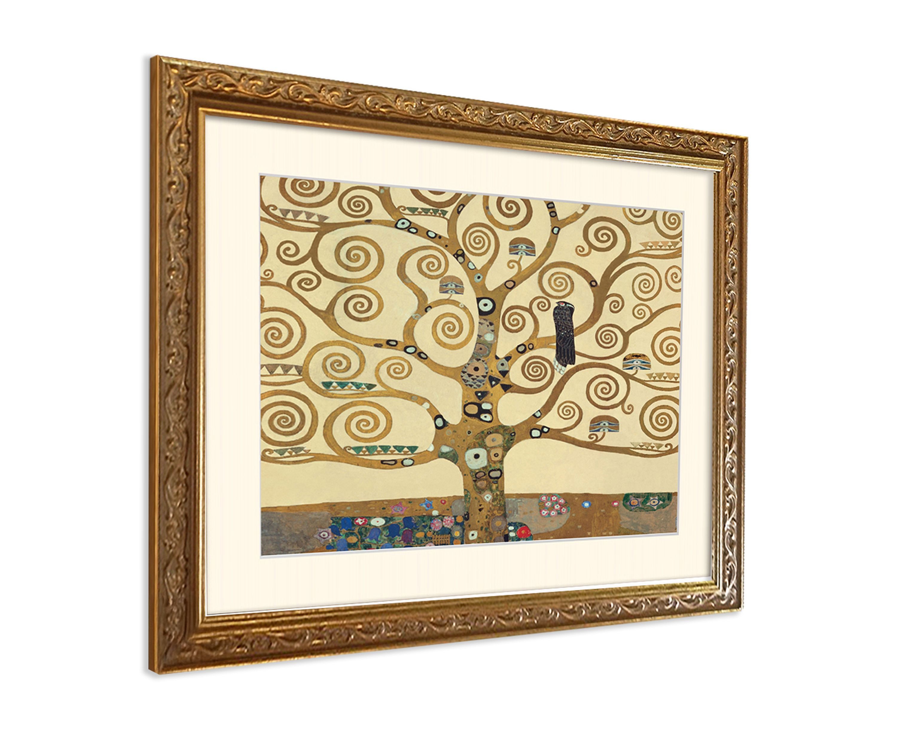 artissimo Bild mit Rahmen Wandbild gerahmt 53x63 cm Kunstdruck mit Passepartout & Barock-Rahmen, Gustav Klimt: The Tree of life - Lebensbaum