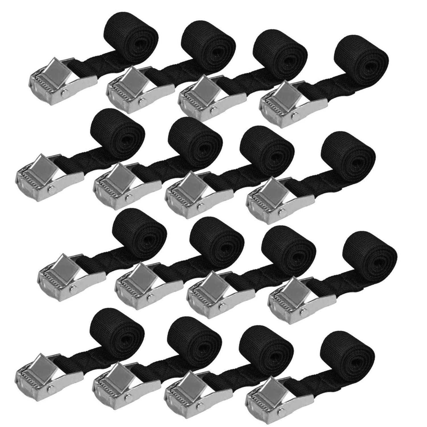 LuxusKollektion Spanngurt Spanngurt Set 16 Stk. 2.5cm x 2m Schwarz (16-St)