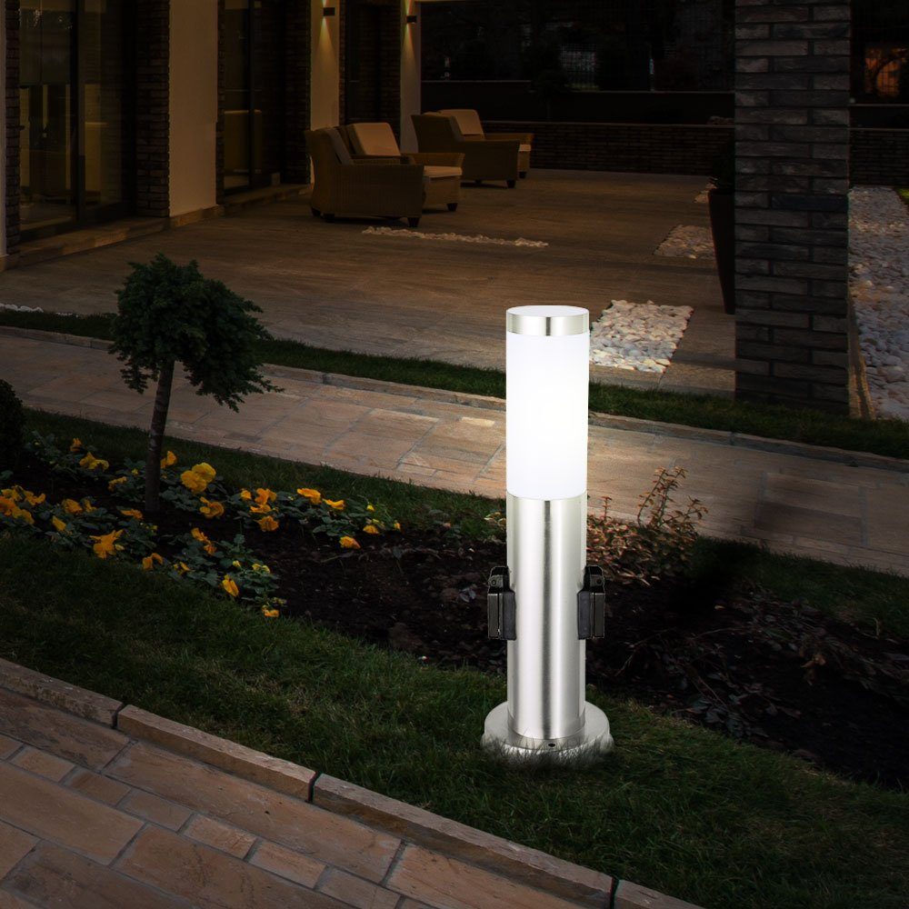 etc-shop LED Außen-Stehlampe, Leuchtmittel inklusive, Steckdosen- Stand 2x Warmweiß, Watt LED Edelstahl Terrasse Beleuchtung 7 Steh