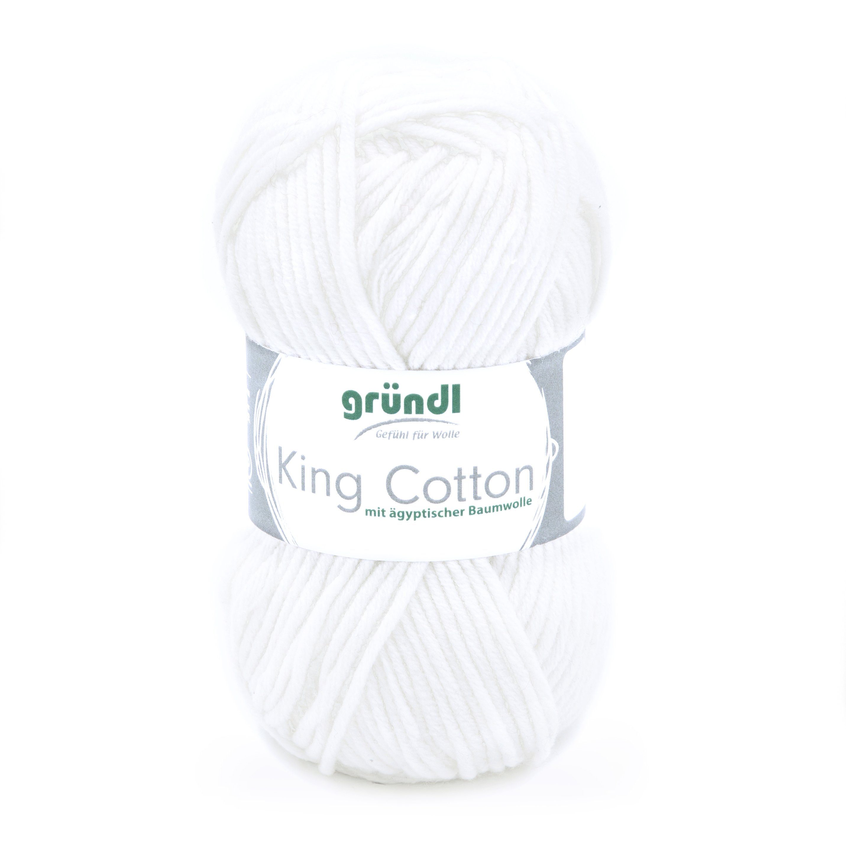 Gründl Wolle King Cotton Baumwollgarn Strickgarn Häkelwolle, 78,00 m (50g Handstrickgarn, Strickwolle, Baumwollmischgarn mit ägyptischer Baumwolle, zum Stricken und Häkeln für Nadelstärke 6 - 7 mm), mit Häkel - Anleitung zum download