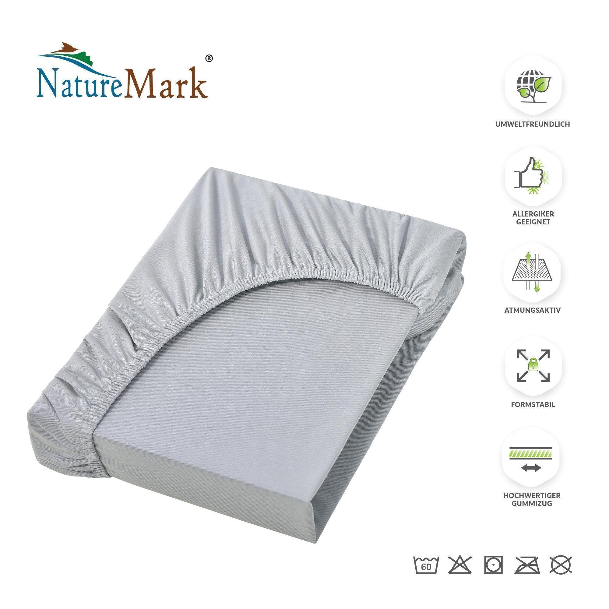 NatureMark Spannbettlaken Boxspringbett Mikrofaser Spannbetttuch 200x220cm, Polyester, Gummizug: rundum, grau – Bild 2 von 5