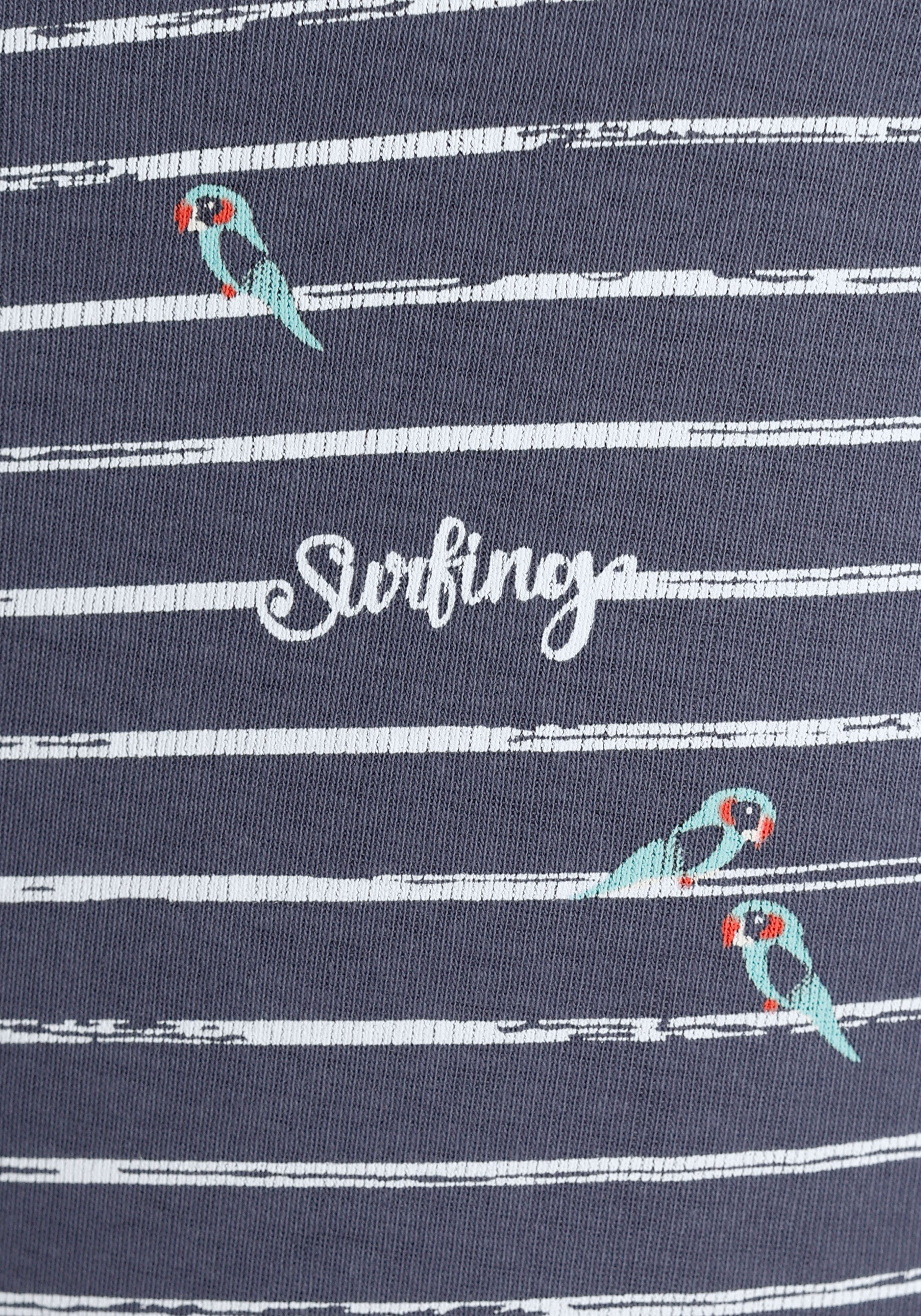 minimalistischem - & KOLLEKTION NEUE Streifen-Print Langarmshirt KangaROOS blau mit Vögel