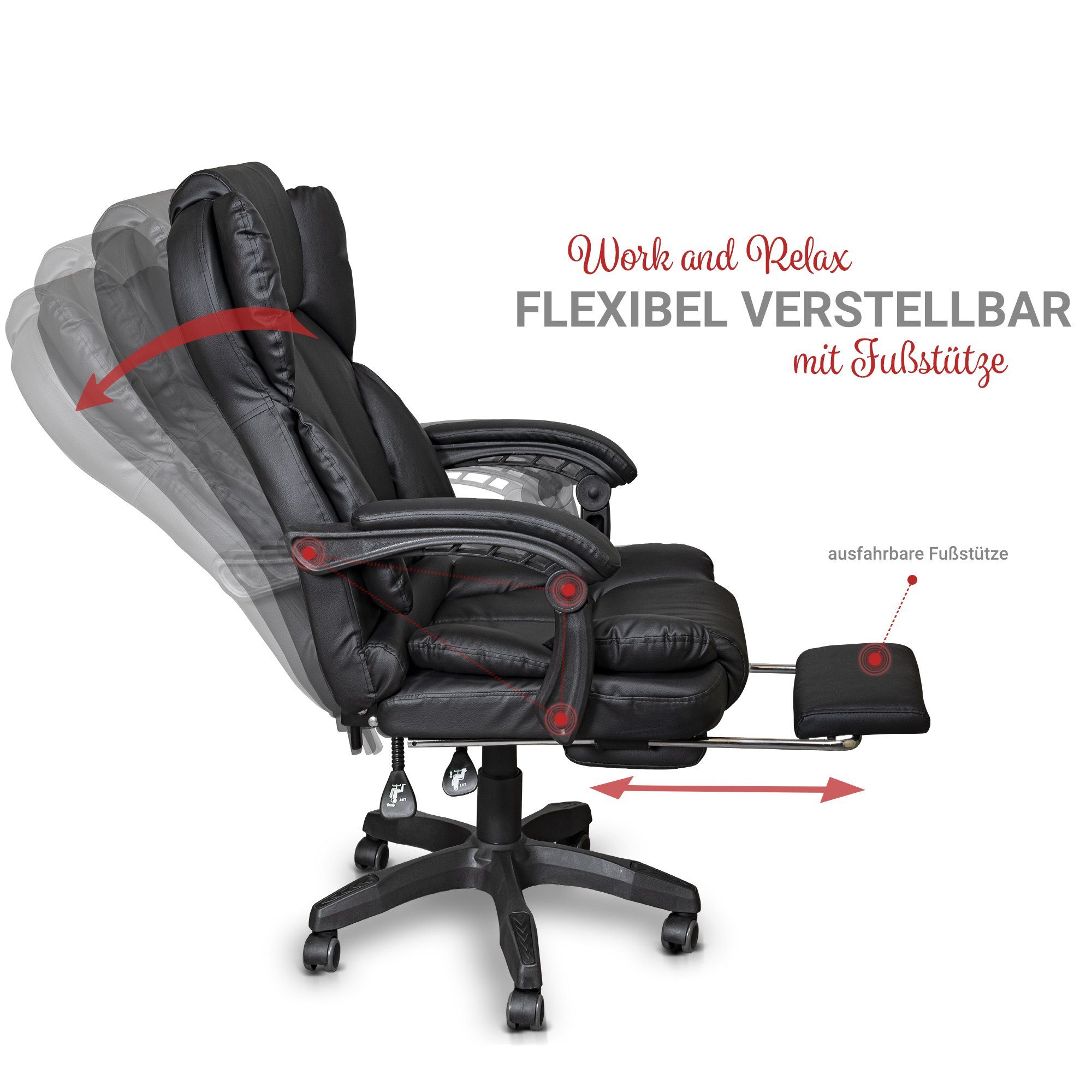 Kunstleder (einzeln), Chefsessel Armlehnen mit - Office flexiblen in Ares TRISENS Bürostuhl Chair Stoff-Design Home Schwarz