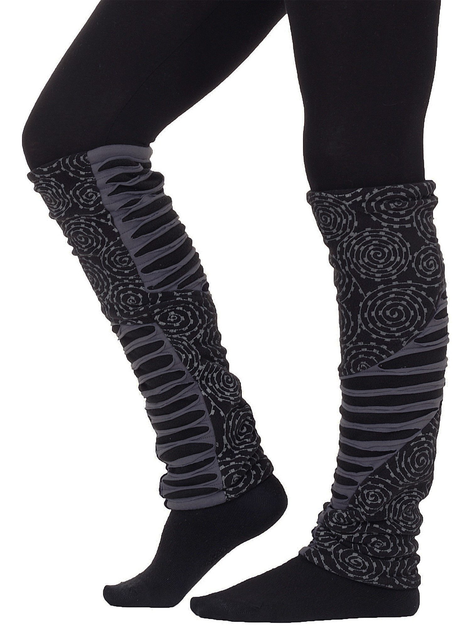 PUREWONDER Beinstulpen Auffällige Beinstulpen aus Jersey und Fleece mit Muster LW31 Schwarz (1 Paar) Einheitsgröße