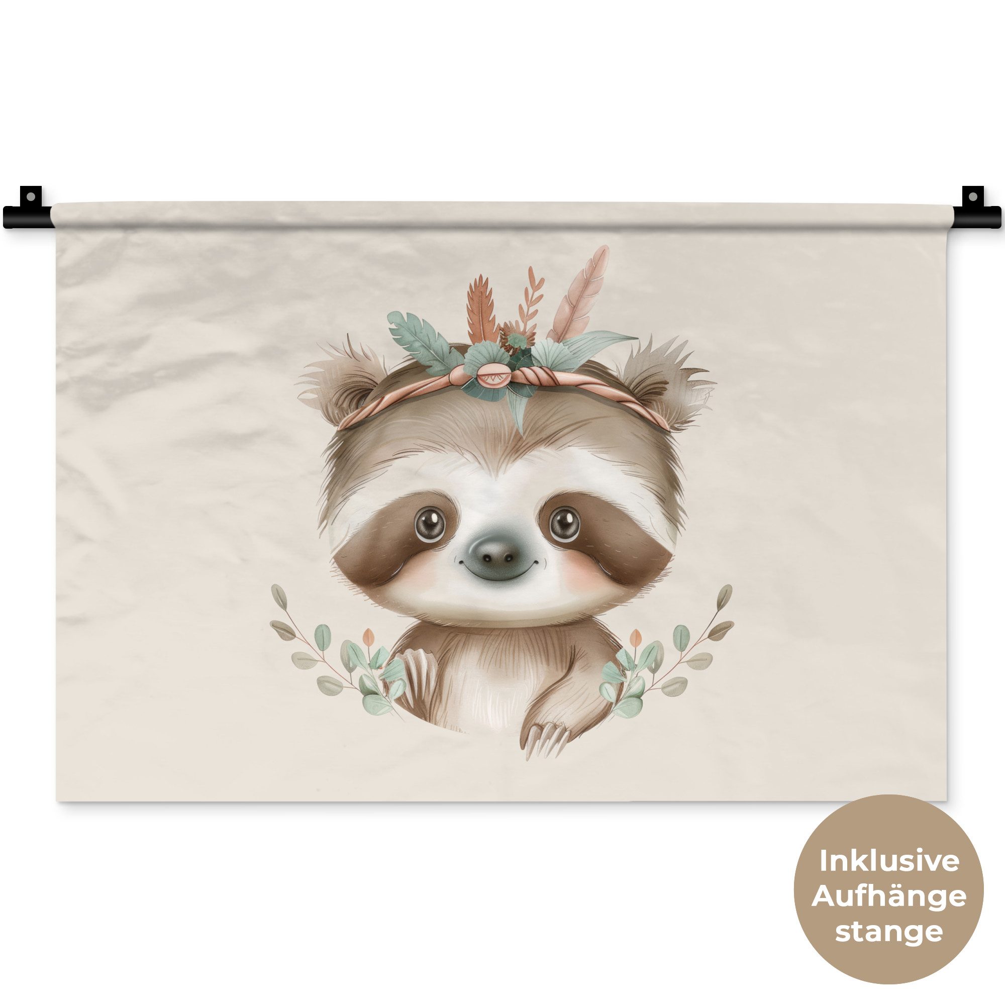 MuchoWow Wandteppich Faultier - Tiere - Bohème - Boho, Rechteckig, Höhe: 3 mm, Wandteppich für Wohnzimmer, Schlafzimmer, 60x40 cm