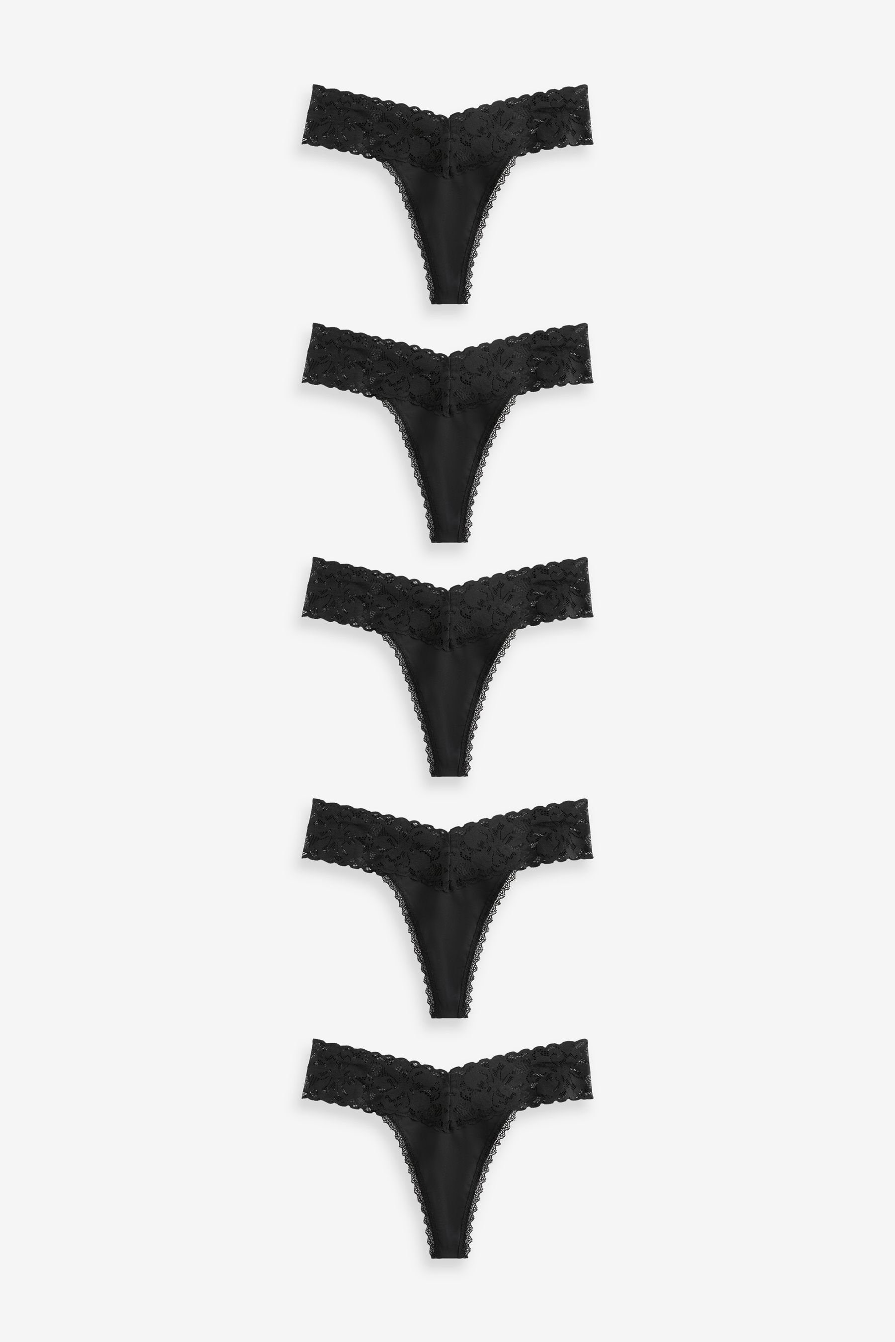 String Spitzenslips mit Blumen-Print im 5er-Pack, Tanga
