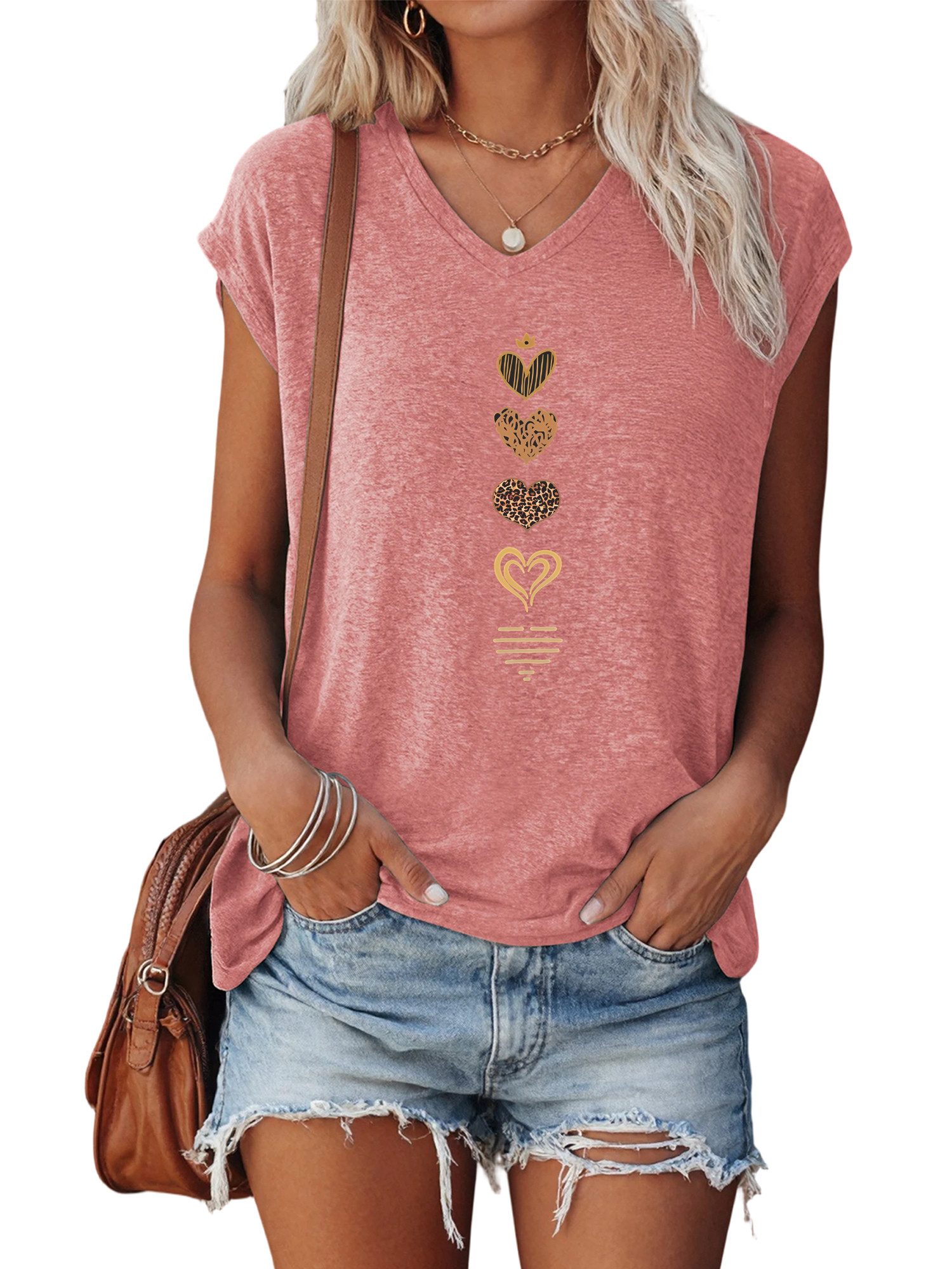 PYLIKE Kurzarmshirt Damen Ärmellos Sommer Basic-Shirt mit ausgefallene Prin günstig online kaufen