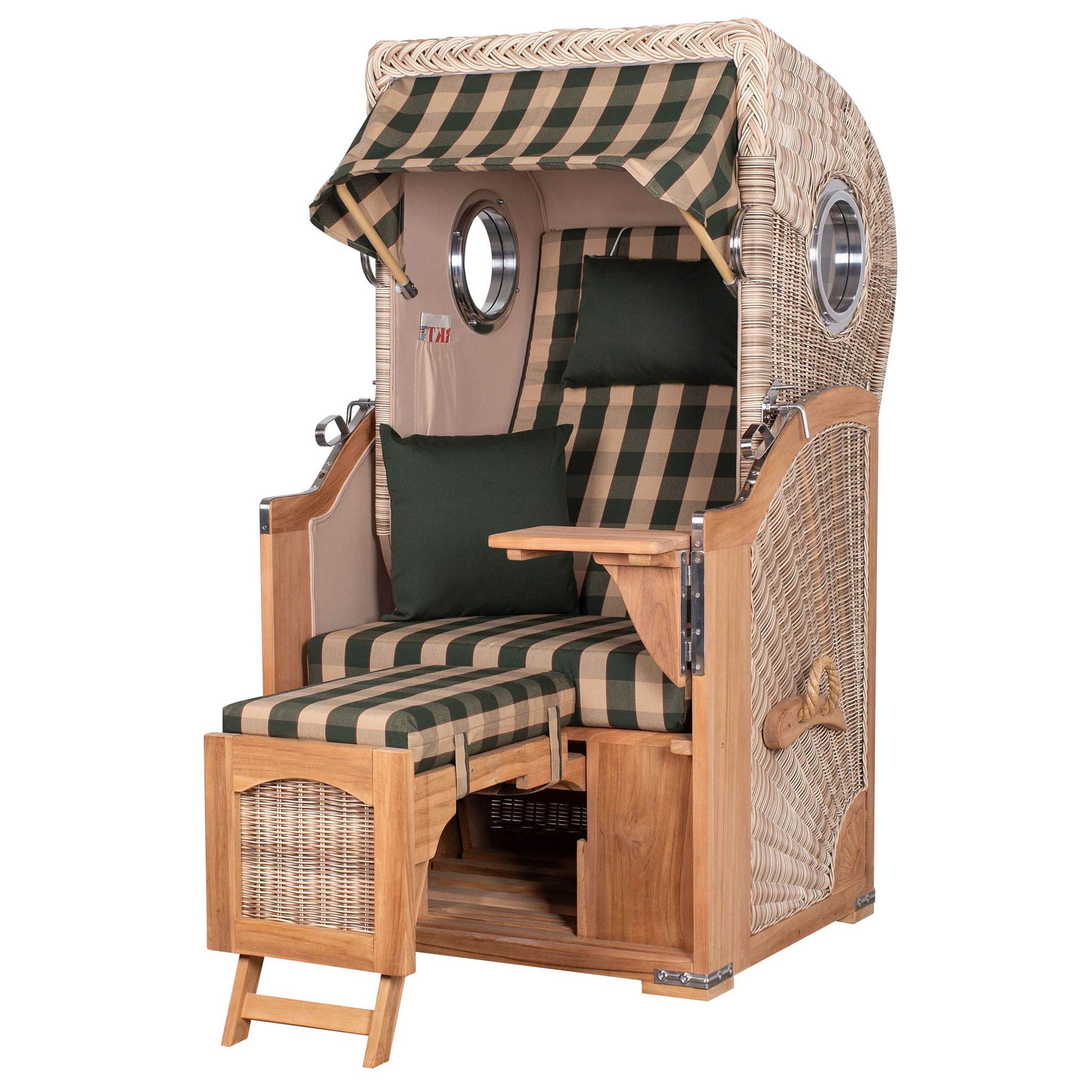 bene living Strandkorb Ammersee 1-Sitzer Teak - PE shell - Modell 506, BxTxH: 96x80x165 cm, Volllieger, Ostsee-Strandkorb, (Strandkorb-Komplettset, 5-tlg., Strandkorb inkl. Liftersystem und umfangreichem Zubehör), mit Windschutzfolie, Bistrotisch und bequemer Polsterung