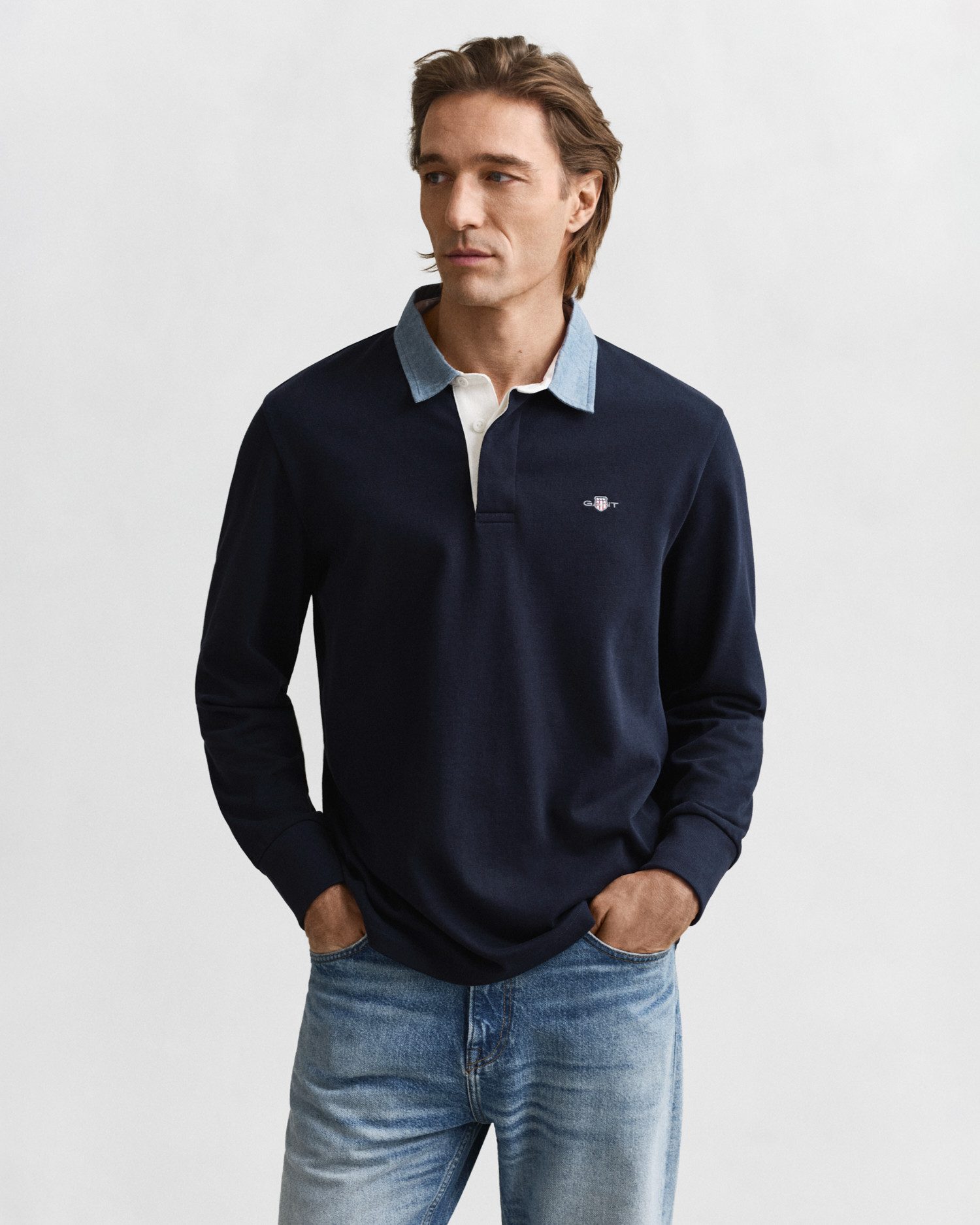 Gant Langarm-Poloshirt REG CHAMBRAY HEAVY RUGGER