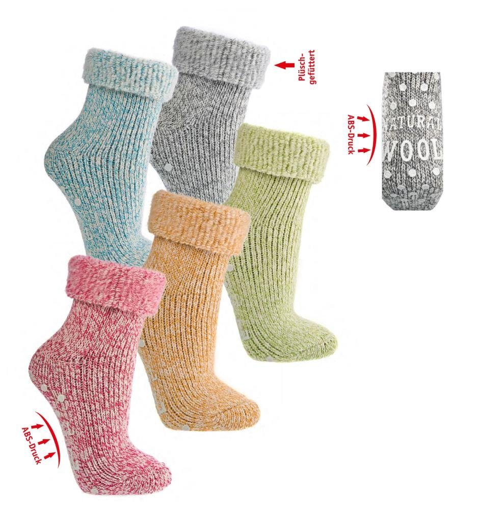 Wowerat ABS-Socken bunte super flauschige Thermo ABS Socken mit 62% Wolle Wollsocken (1 Paar) grau