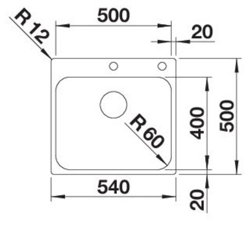 cm, geeignet Blanco R12, 50/54 zum SUPRA wechselseitigen (1 Edelstahlspüle 500-IF/A Einbau St), eckig,