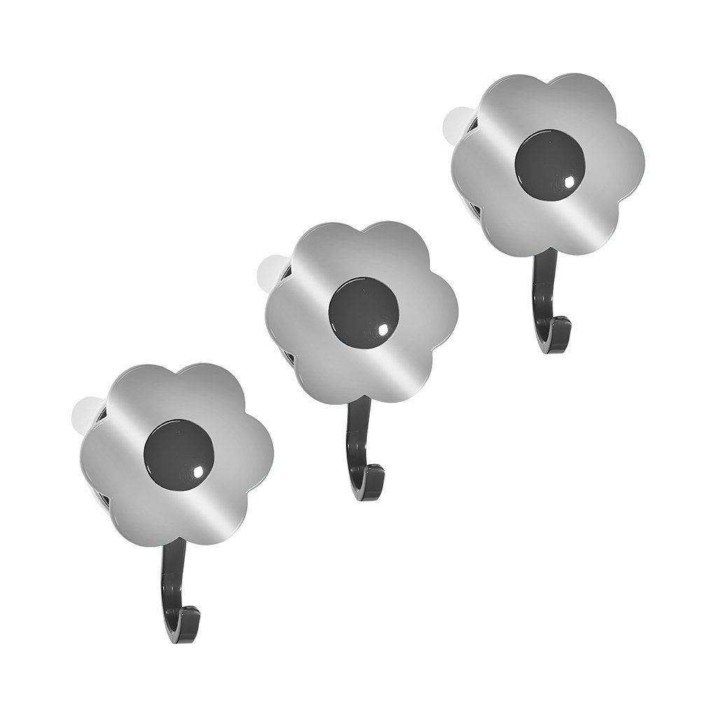 Kochblume Wandhaken Blumenhaken L, (Spar-Set, 3-St), Tragkraft bis zu 8 kg chrom/schwarz | Wandhaken