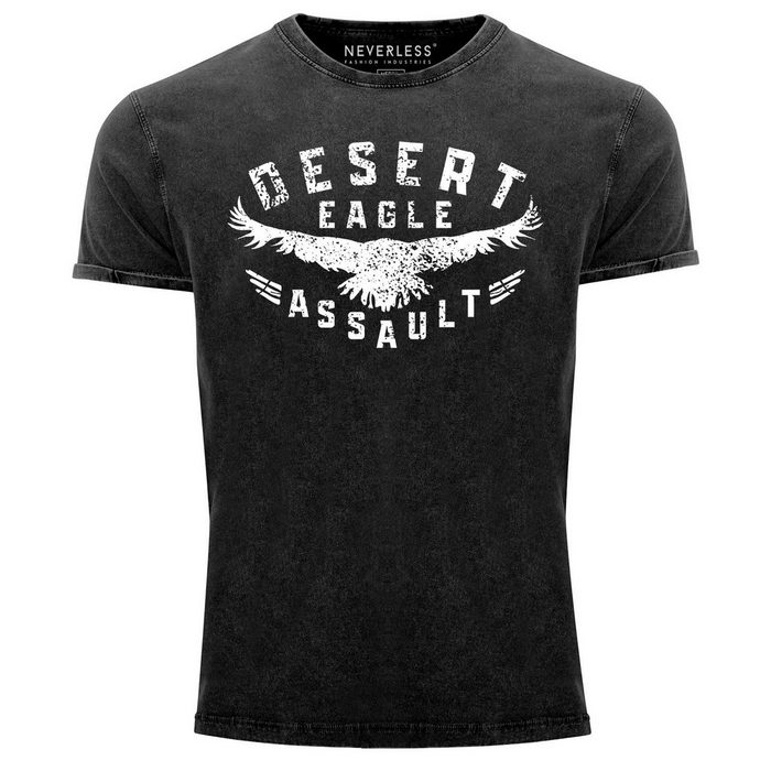 Neverless Print-Shirt Herren Vintage Shirt Adler Aufschrift Desert Eagle Assault Printshirt T-Shirt Aufdruck Used Look Slim Fit Neverless® mit Print