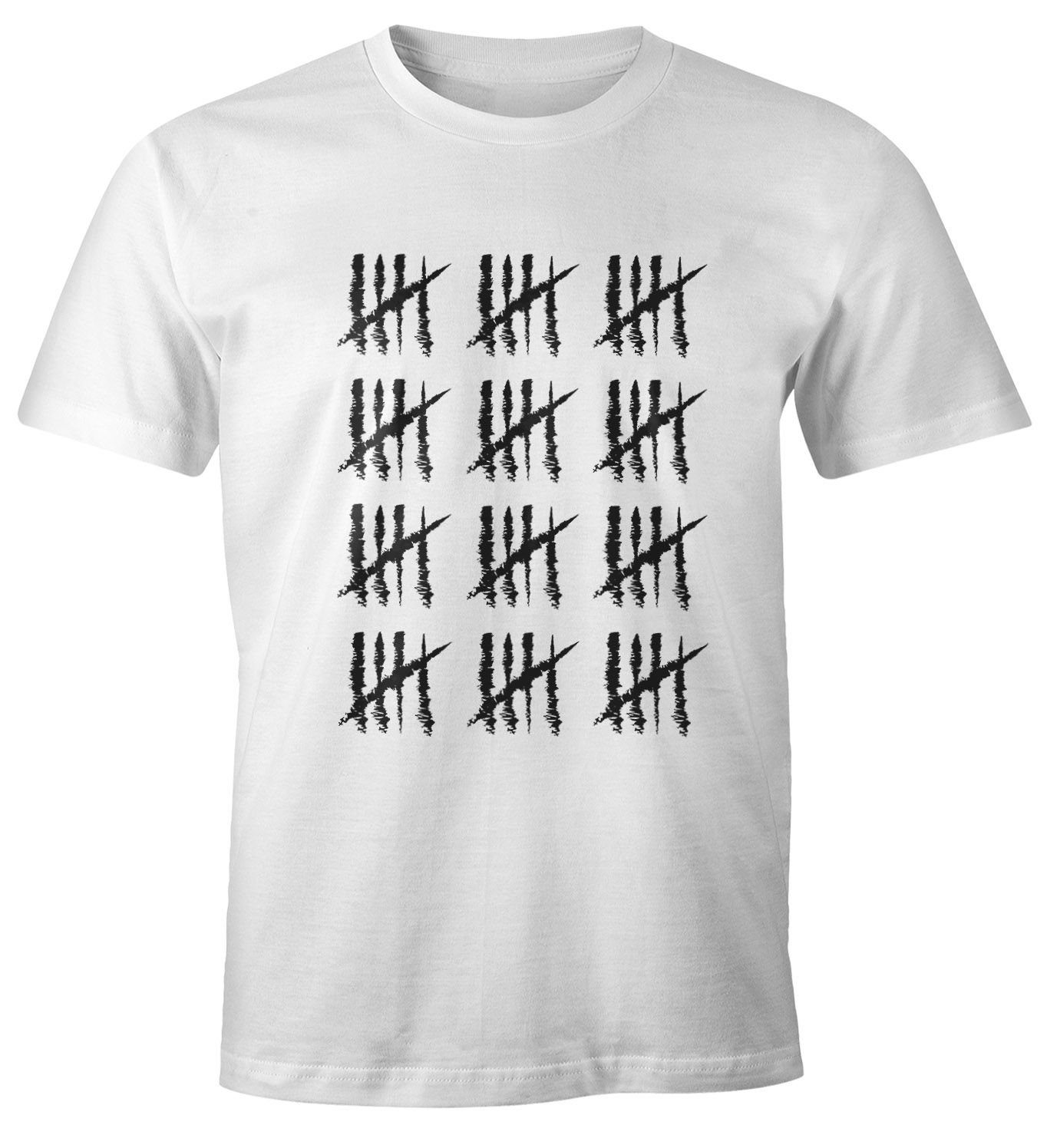 MoonWorks Print-Shirt Herren T-Shirt [object Geburtstag Alter Moonworks® 60 Jahrgang Strichliste Jubiläum weiß Fun-Shirt Object] Print Geschenk Striche mit