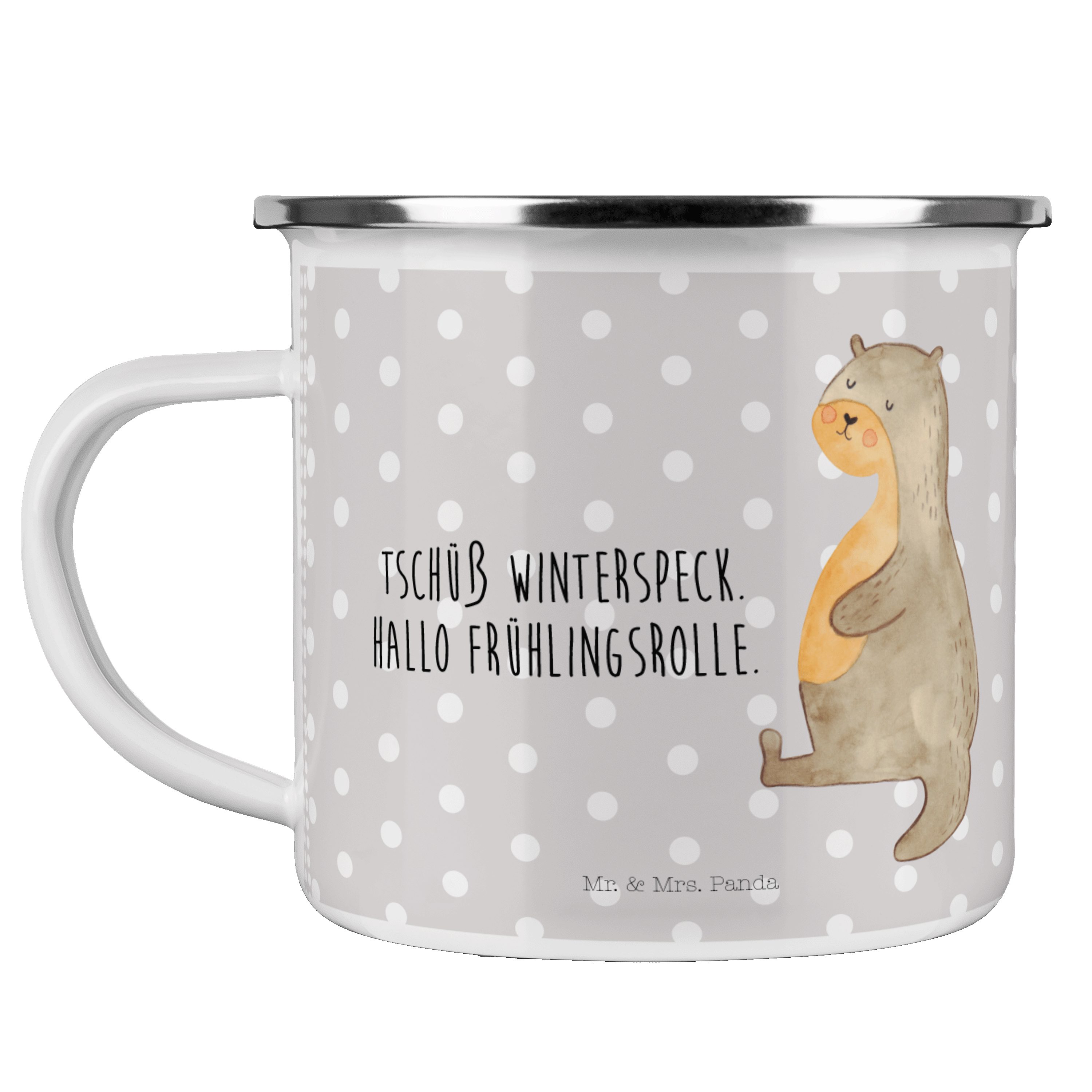 Mr. & Mrs. Panda Becher Otter Bauch - Grau Pastell - Geschenk, Sportmuffel, Fischotter, Kaffe, Emaille