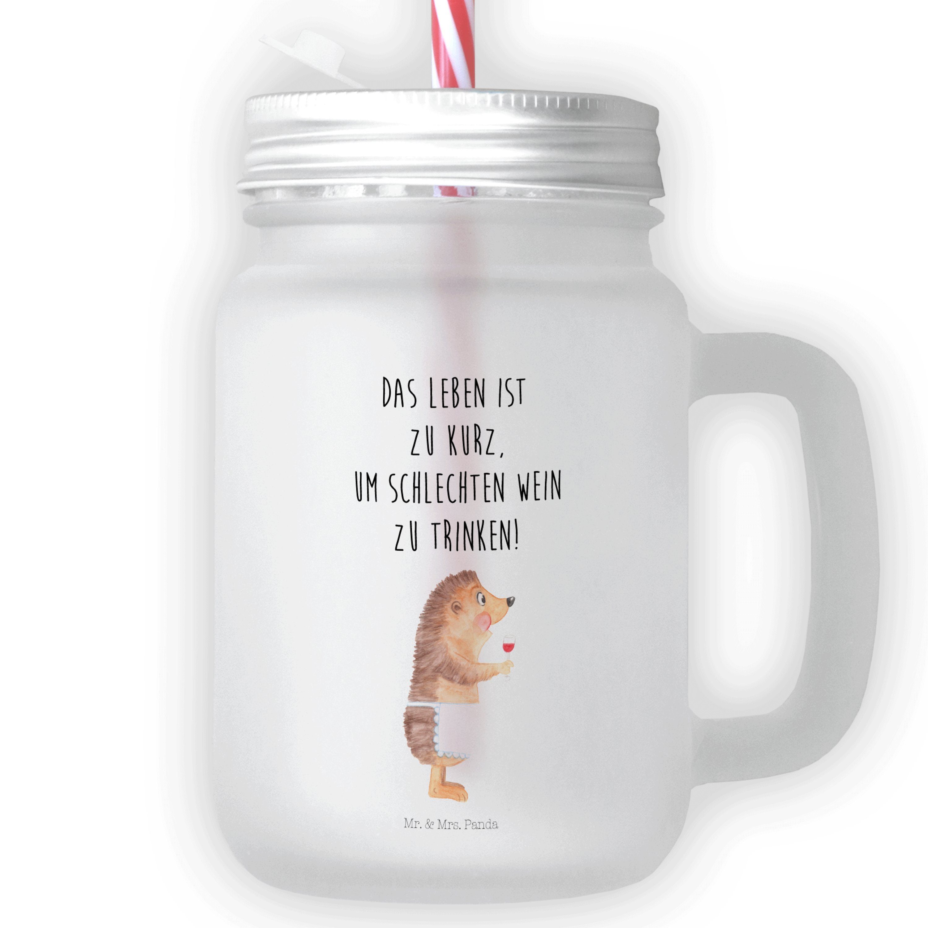 Mr. & Mrs. Panda Glas Igel mit Wein Transparent Geschenk, lustige