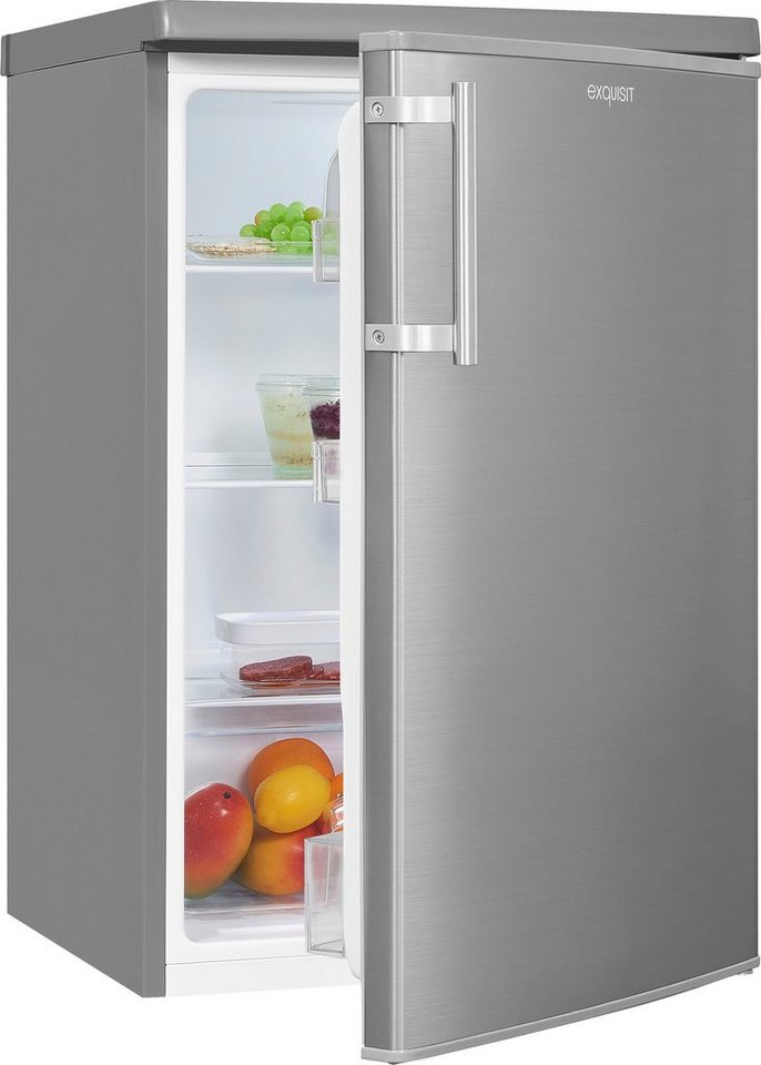 exquisit Kühlschrank KS16-V-H-040E inoxlook, 85,5 cm hoch, 55 cm breit, 127  L Volumen, Butterfach - übersichtliches und sicheres Verstauen für Eier und