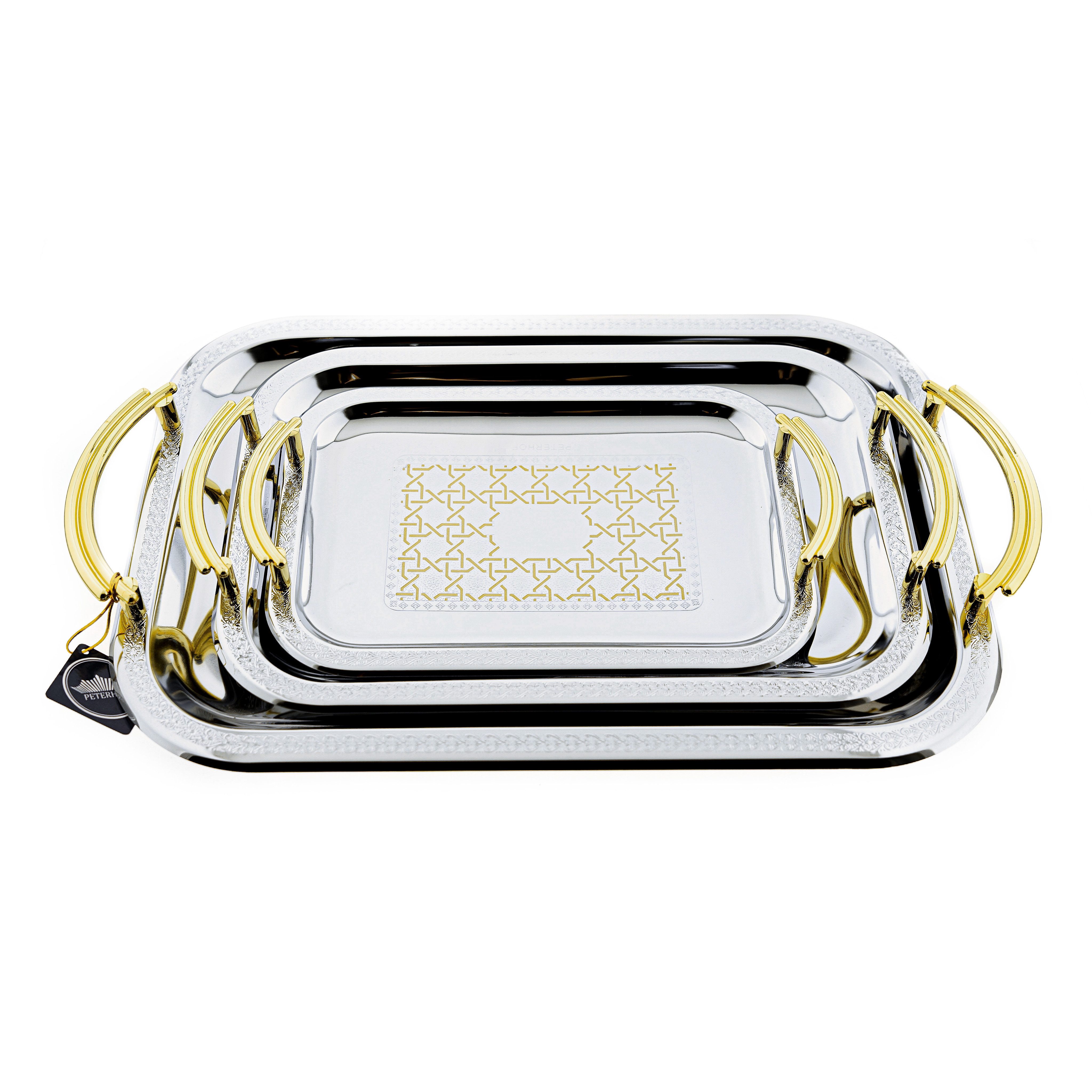 Peterhof Servierplatte 3teilig- aus 18/10 Edelstahl Servierset Silber/Gold