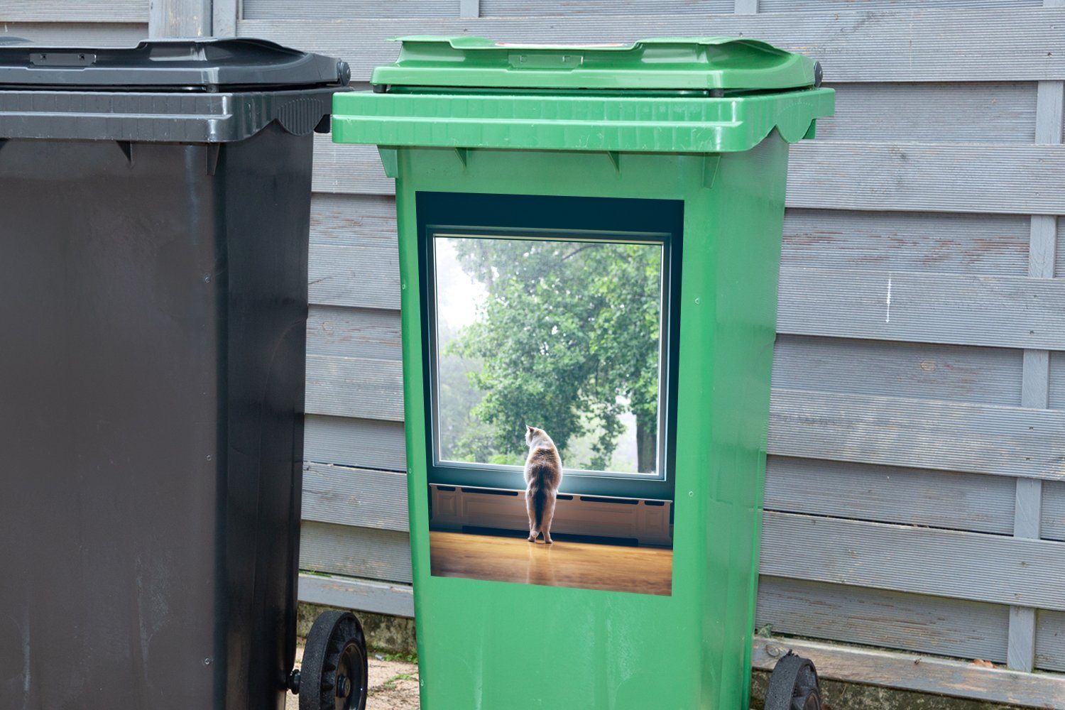 St), Fenster Mülleimer-aufkleber, (1 MuchoWow Mülltonne, Abfalbehälter Sticker, Katze Wandsticker Container, am