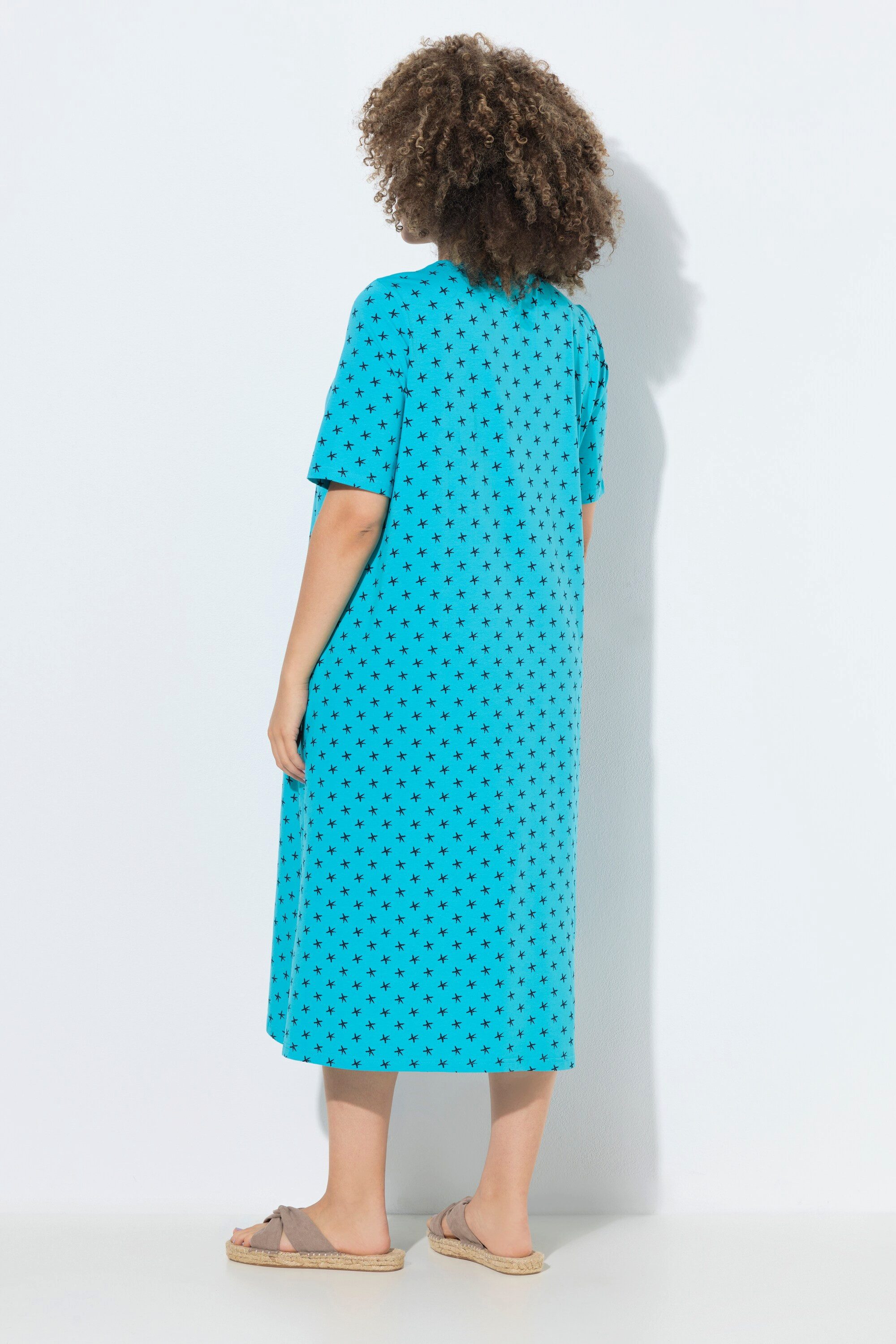 Ulla Popken Jerseykleid Midikleid Sterne V-Ausschnitt Halbarm Taschen
