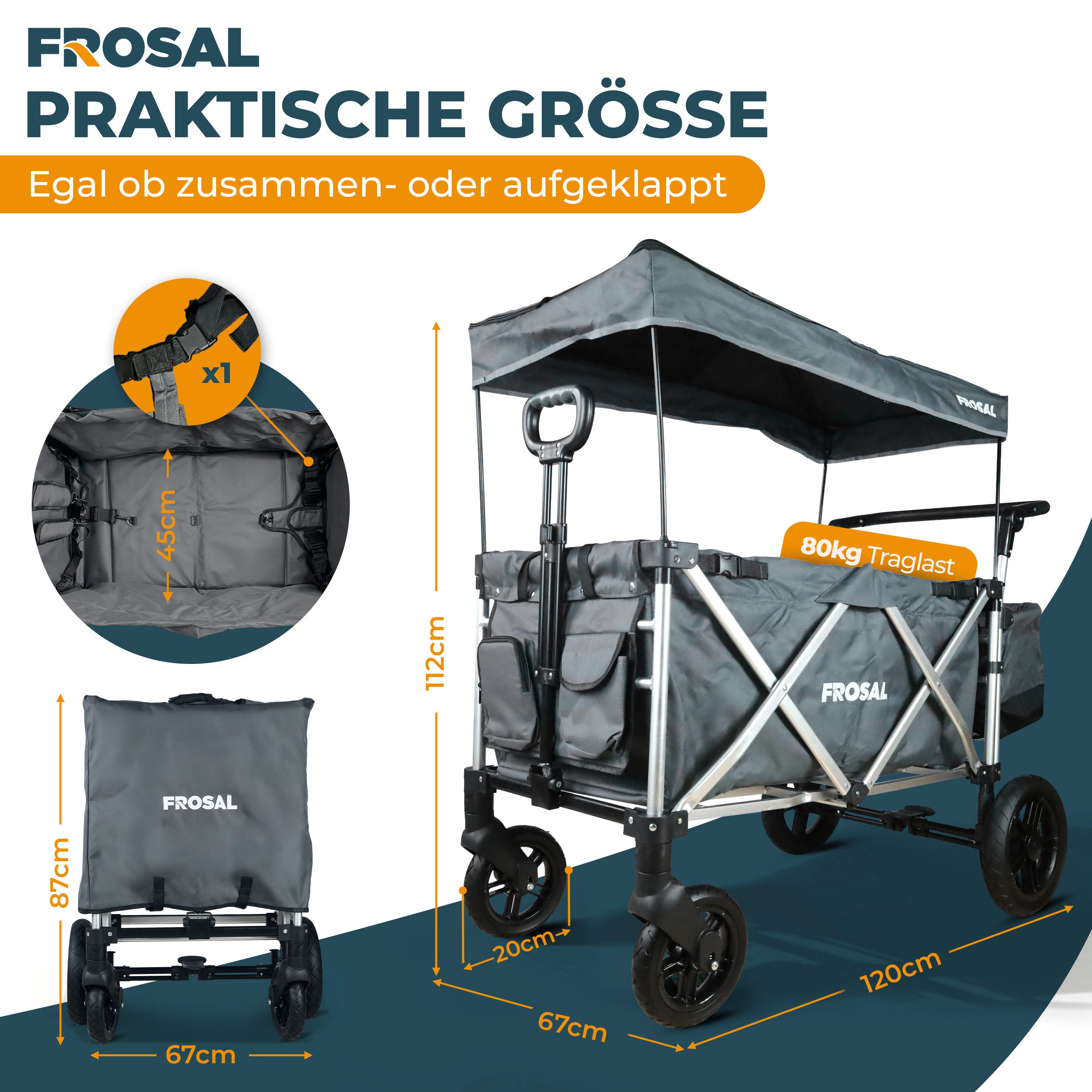 Frosal Bollerwagen Victor faltbar Kinder klappbar, faltbar grau