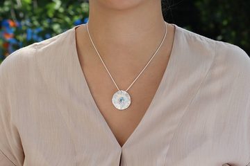 SILBERMOOS Kette und Anhänger Set Lotusblatt-Anhänger "Blauer Topas", 925 Sterling Silber