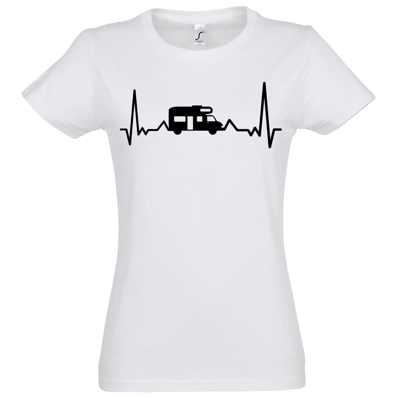 Youth Designz T-Shirt Camping Herzschlag Damen Shirt mit lustigem Capming Frontprint Weiß