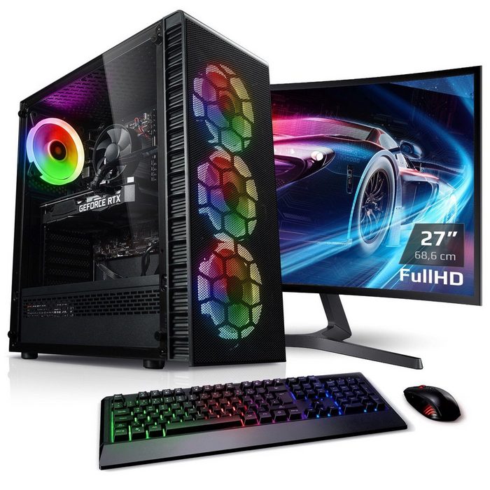 Kiebel Raptor 10 Gaming-PC-Komplettsystem (27" Intel Core i5 Intel Core i5-10400F RTX 3060 16 GB RAM ARGB-Beleuchtung)