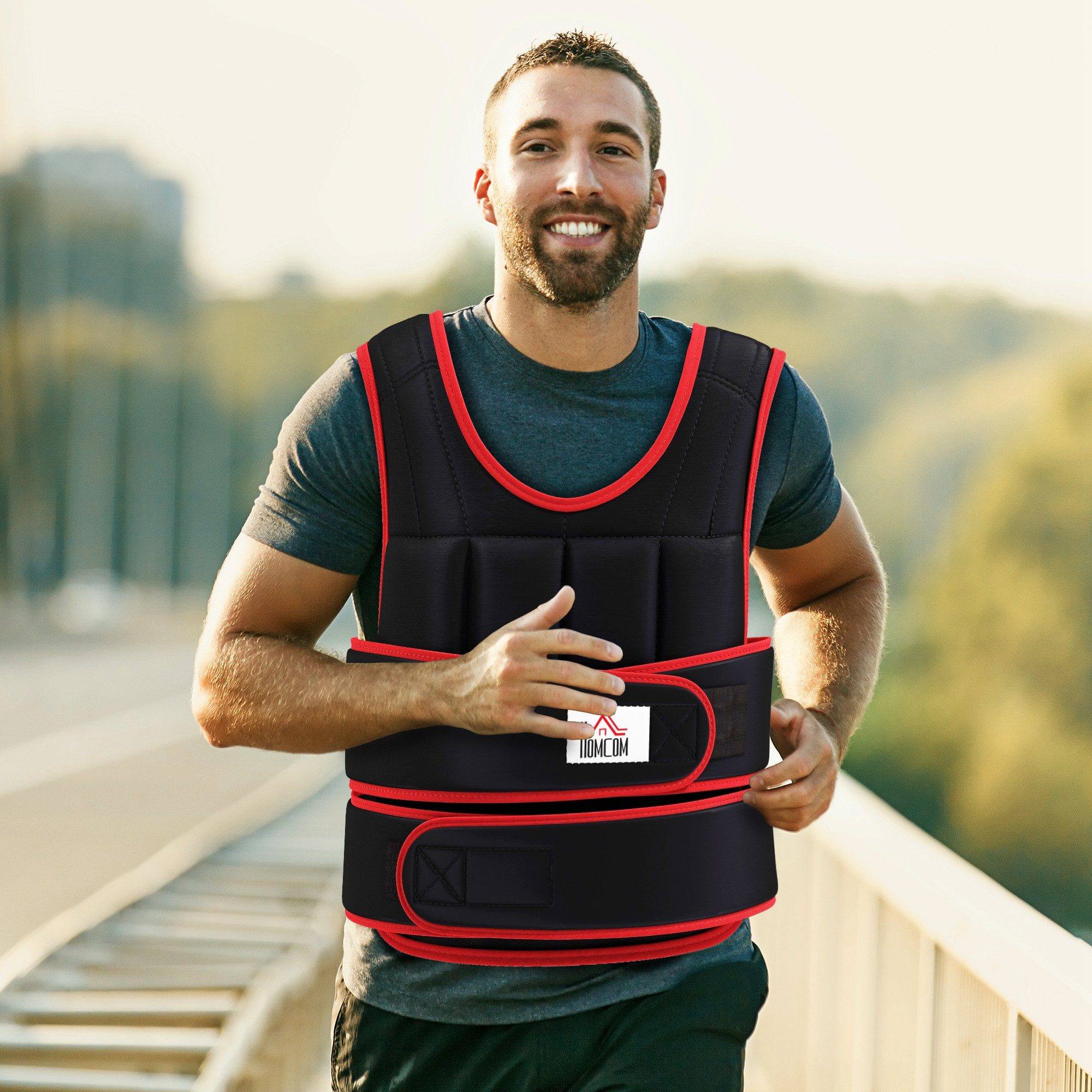 HOMCOM Gewichtsweste mit verstellbare herausnehmenbar Gewichten Klettverschlüsse, (Krafttraining, 1-tlg., verstellbar Krafttraining Fitness), Schwarz+Rot 60 x 50 cm