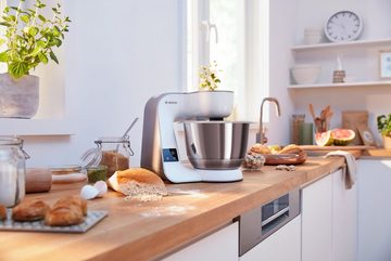 BOSCH Küchenmaschine MUM5XW20 MUM5, 1000 W, 3,9 l Schüssel, int. Waage, Patisserieset, Durchlaufschnitzler, 3 Scheiben, Mixer