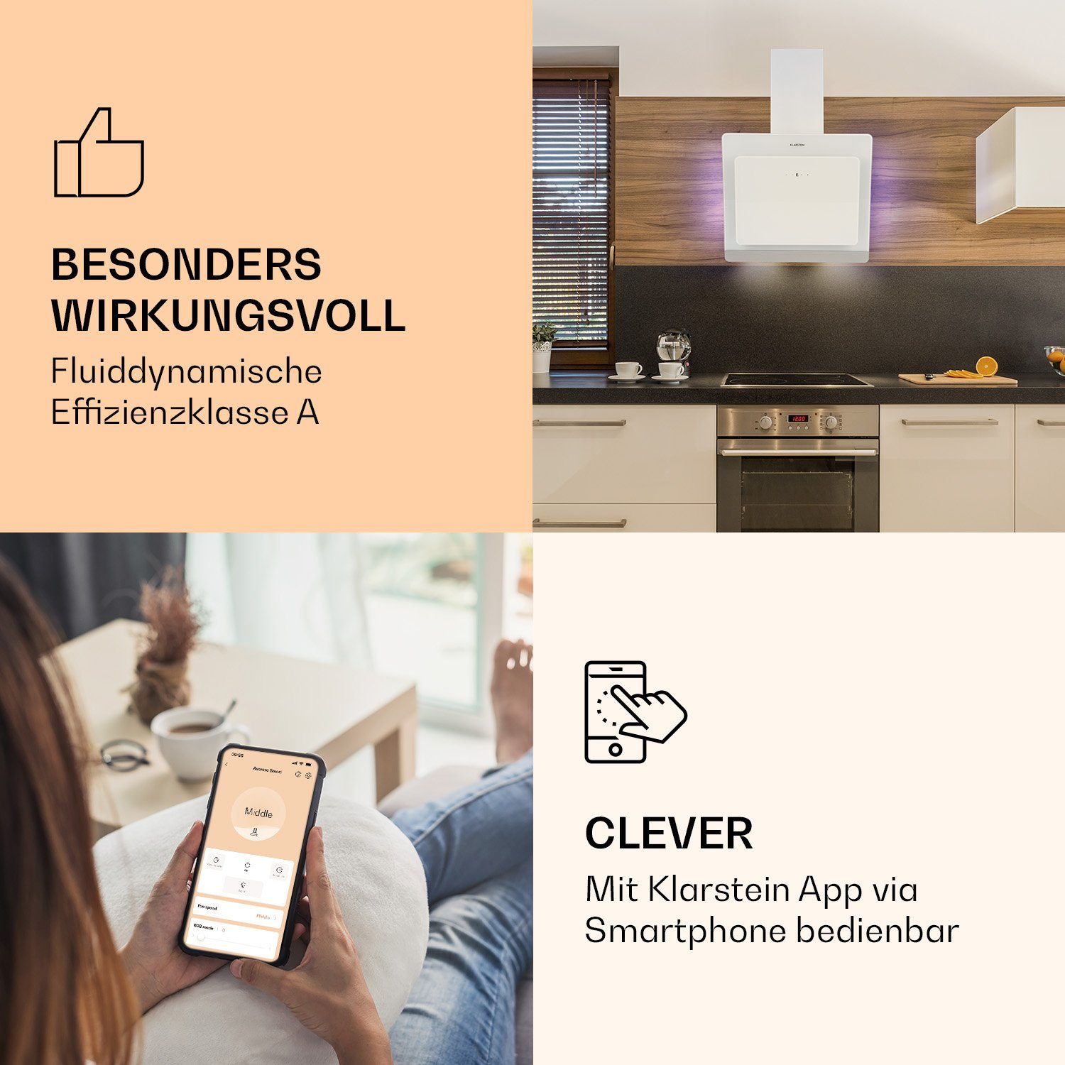 Klarstein Deckenhaube Aurora Smart Aurora Smart, Abzugshaube kopffrei Abluft Haube Umluft Umlufthaube Kopffreihaube