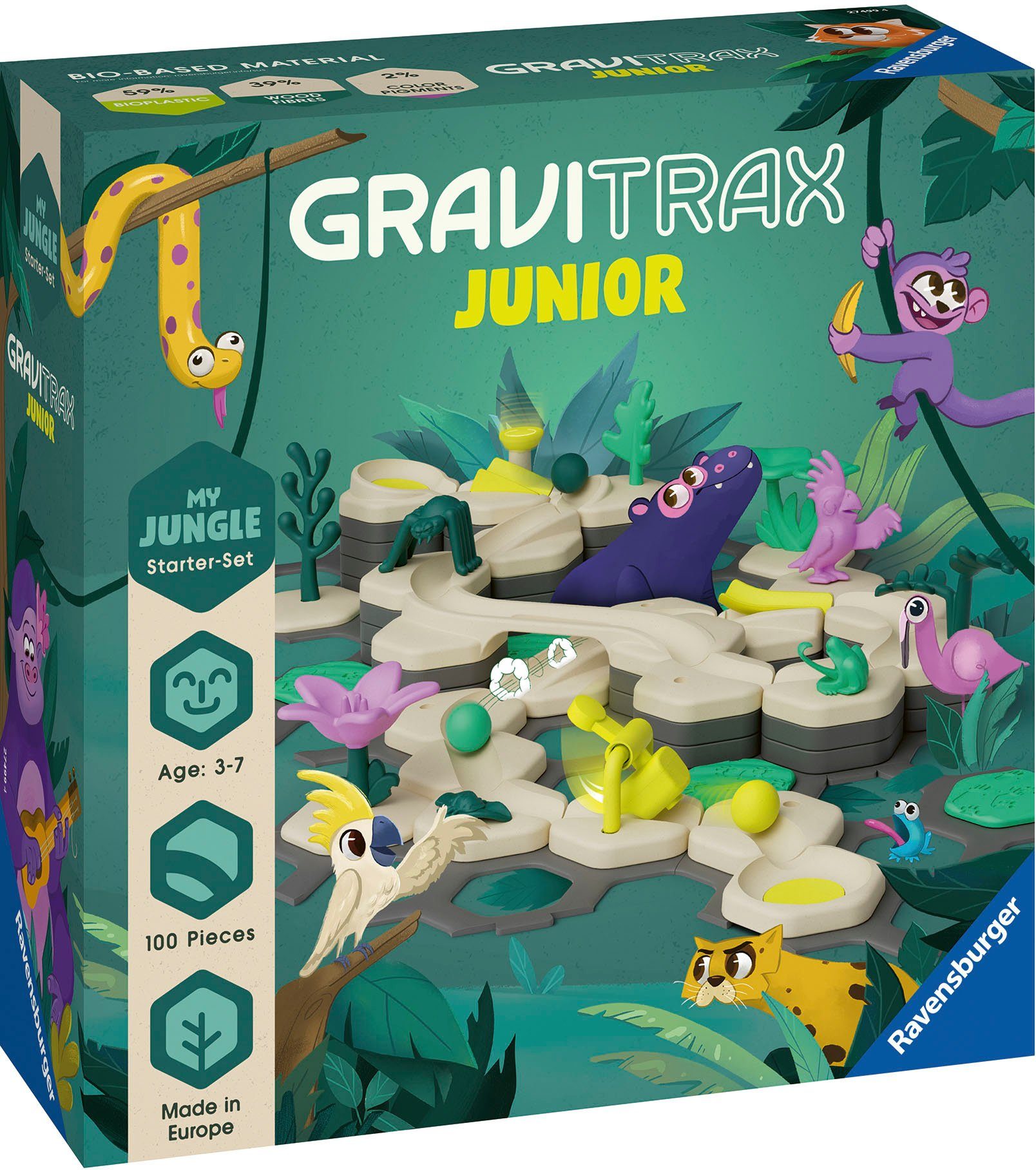 Ravensburger Kugelbahn-Bausatz GraviTrax Junior Starter-Set Jungle, Made in Europe
