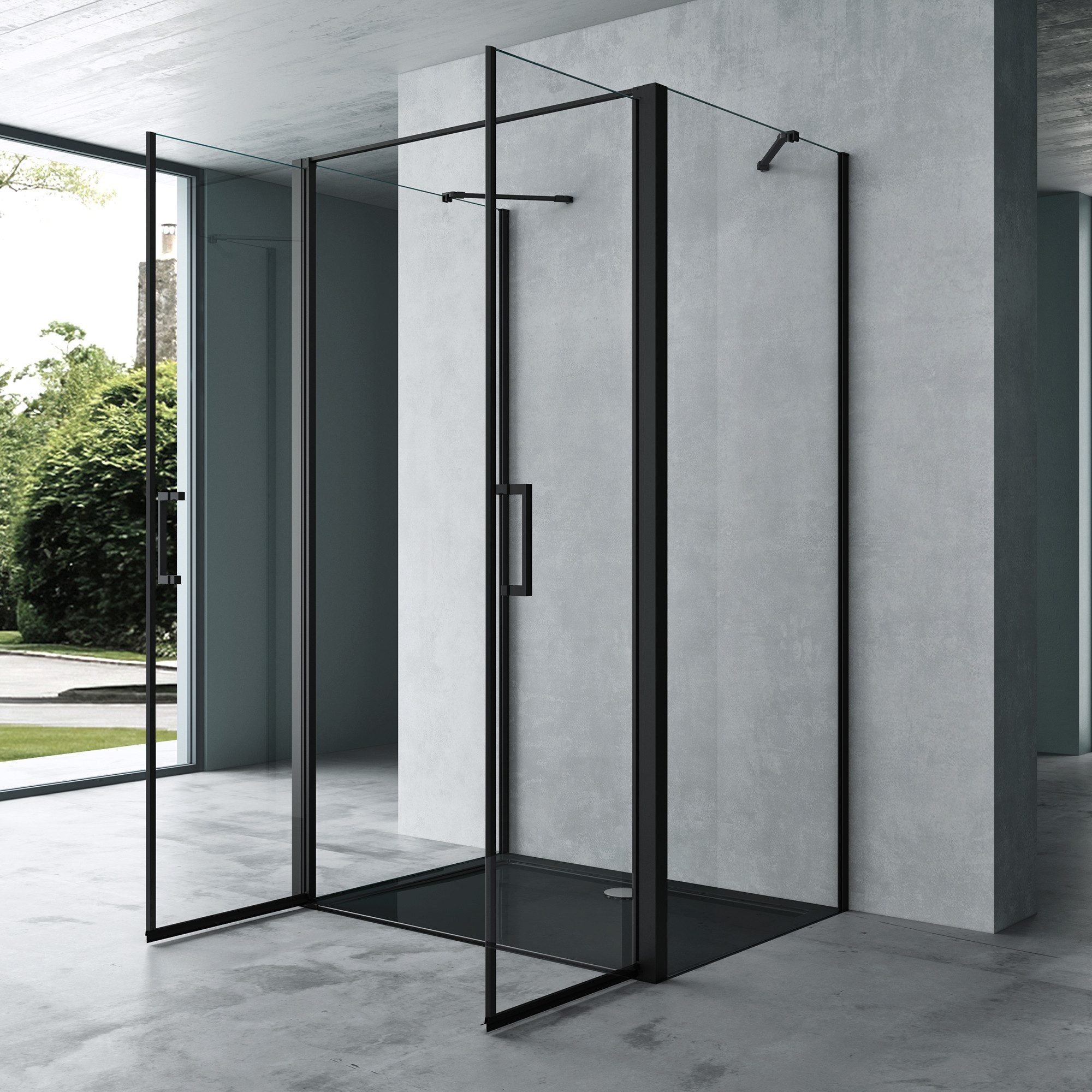 Mai & Mai Grossraumdusche Duschkabine U-Form Duschabtrennung ESG-Sicherheitsglas Rav66UK, BxT: 90x80 cm – Bild 4 von 5