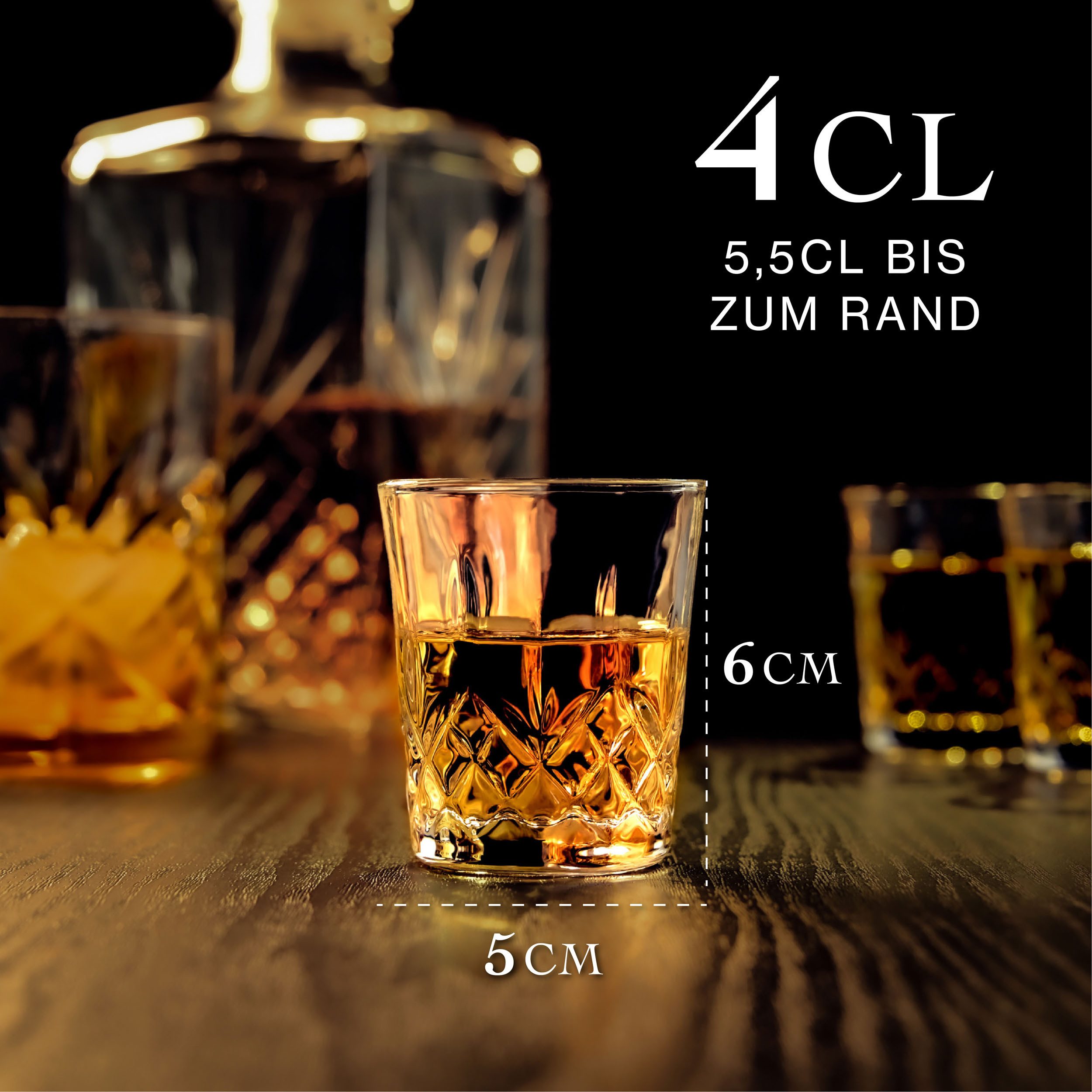 Praknu Schnapsglas 6 Schnapsgläser aus Kristall Glas 4cl - Spülmaschinenfest - Standfest, 6-tlg., Kristallglas, Spülmaschinenfest - Standfest dank dickem Boden - Vintage Design